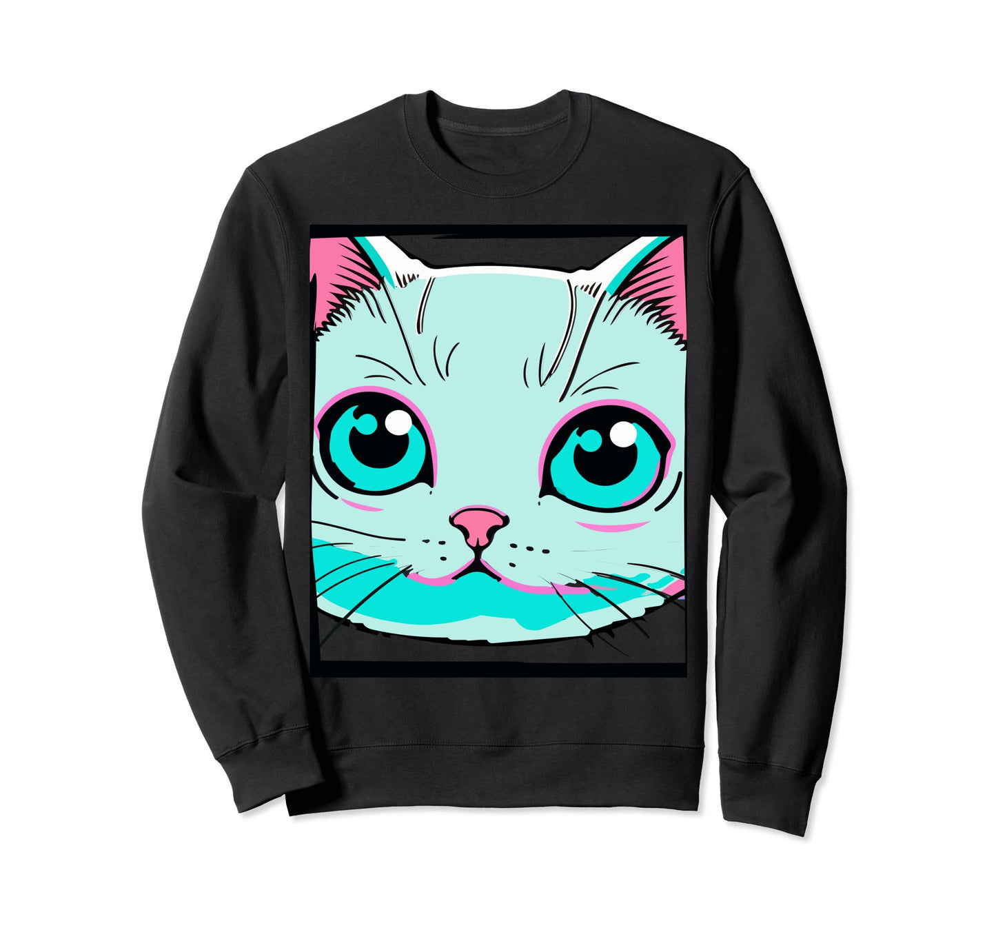 Japanese Vaporwave Aesthetic Cat Sweatshirt - Aesthetic Graphic for Adults - T-Shirt, Sweatshirt, Hoodie