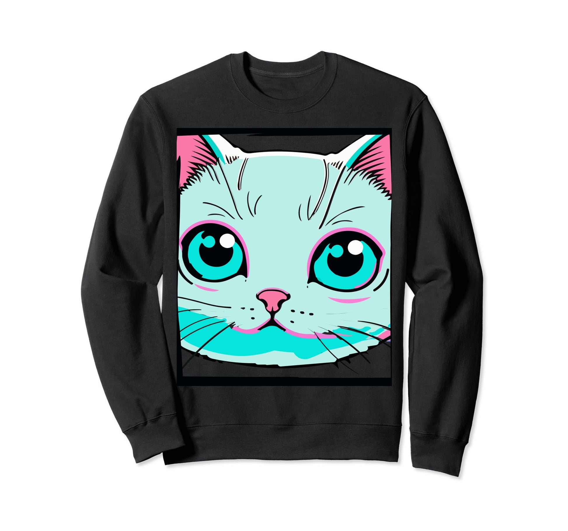 Japanese Vaporwave Aesthetic Cat Sweatshirt - Aesthetic Graphic for Adults - T-Shirt, Sweatshirt, Hoodie