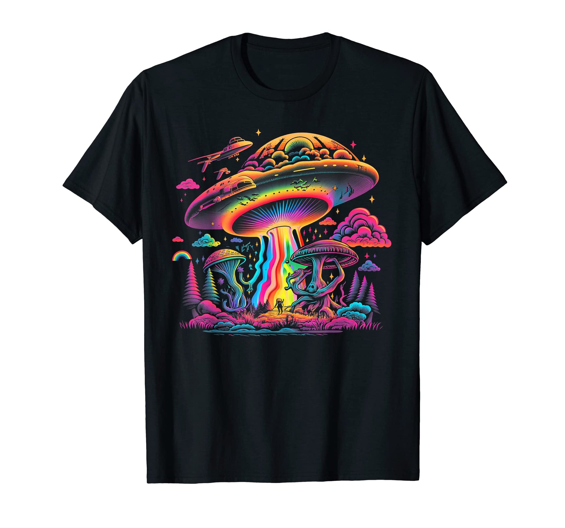 Ufo Funny Alien Mushroom 60S 80S 70S T-Shirt - Custom Art Print Men Women - T-Shirt, Sweatshirt, Hoodie
