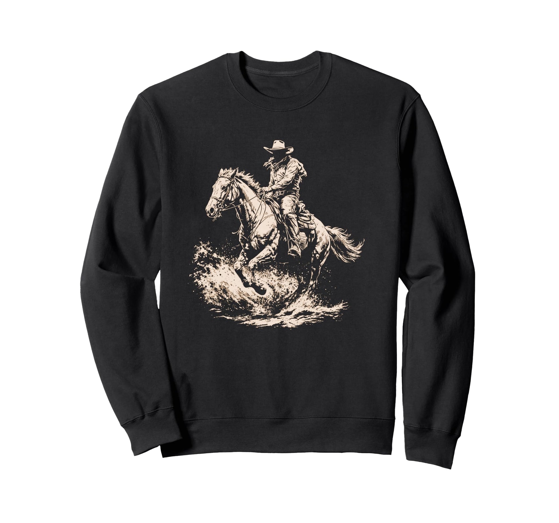 Cowboy Riding Horse Dark Western Sweatshirt - Fun Novelty Design for Adults - T-Shirt, Sweatshirt, Hoodie