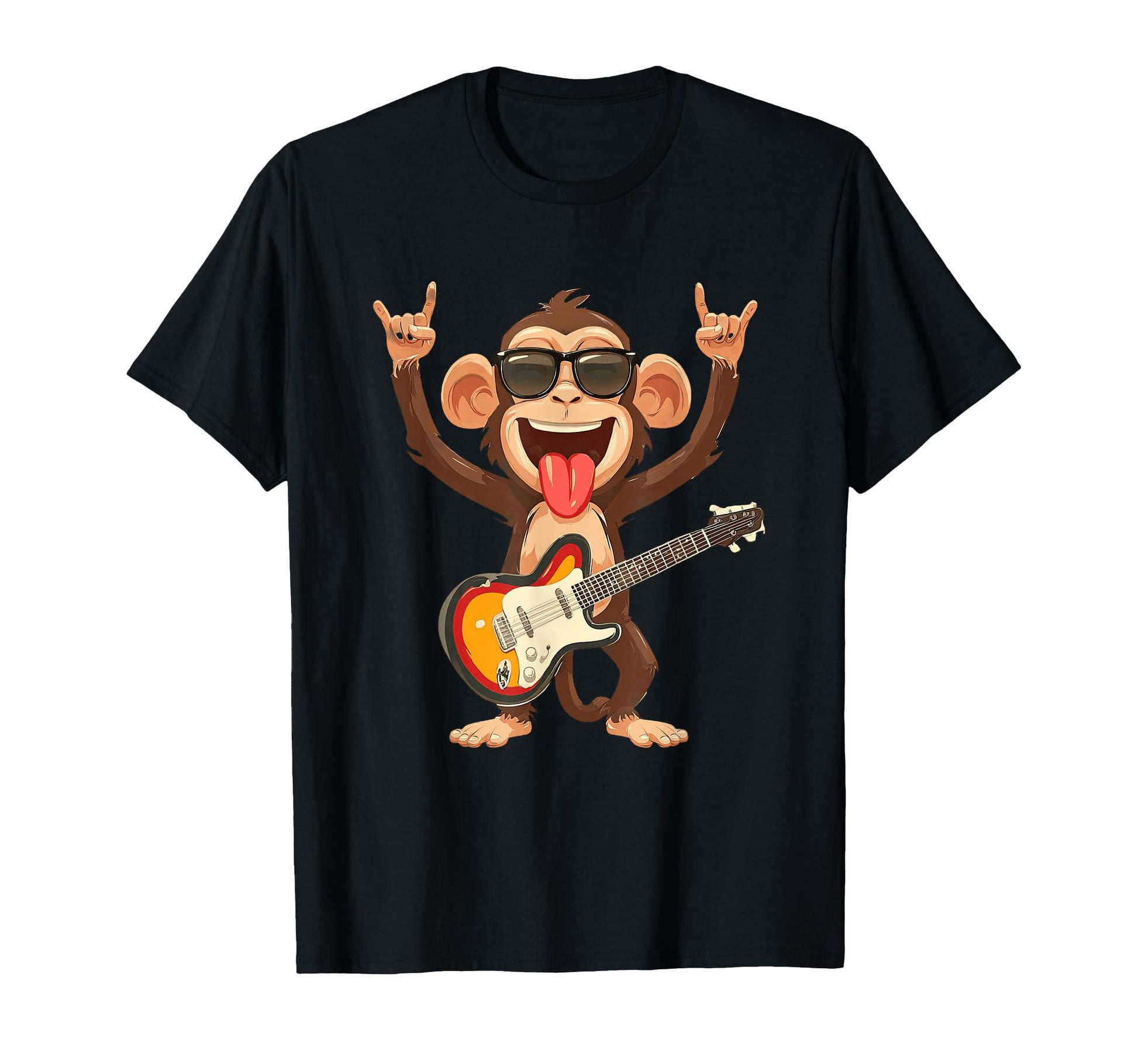 Funny Rock Monkey Guitarist Cartoon Music T-Shirt - Unique Graphic Unisex - T-Shirt, Sweatshirt, Hoodie