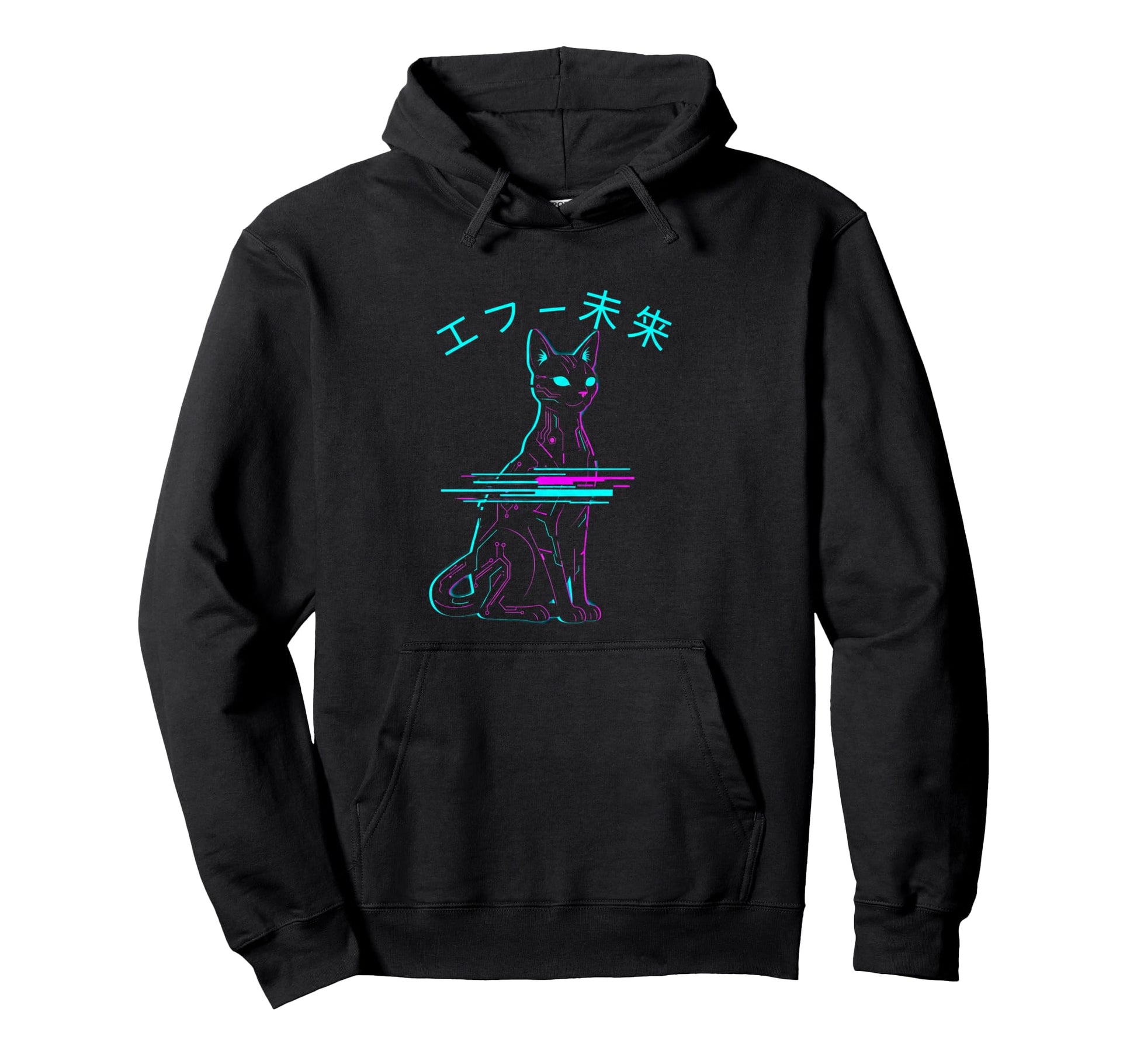 Cyberpunk Cat Glitch Art Future Error Hoodie - Minimalist Print for Adults - T-Shirt, Sweatshirt, Hoodie