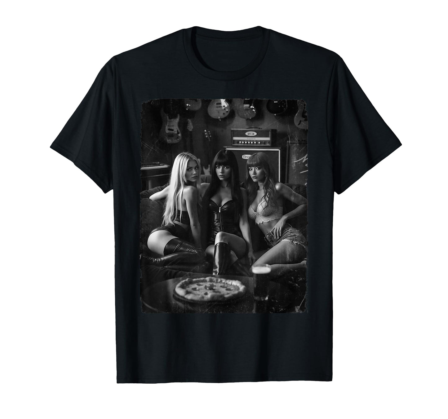 Pinup Guitars 1 Grunge Bw T-Shirt - Minimalist Print Men Women - T-Shirt, Sweatshirt, Hoodie