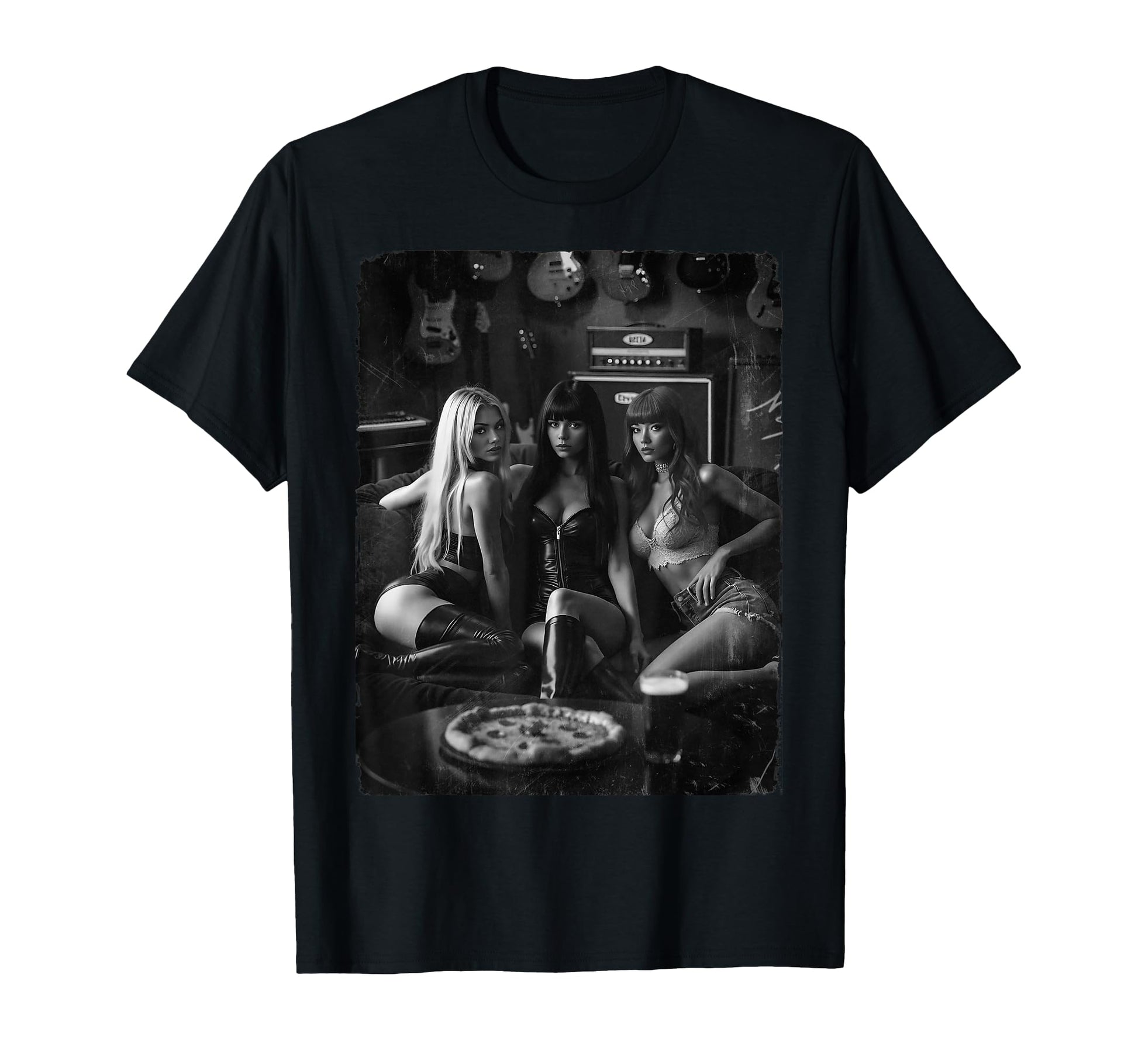 Pinup Guitars 1 Grunge Bw T-Shirt - Minimalist Print Men Women - T-Shirt, Sweatshirt, Hoodie