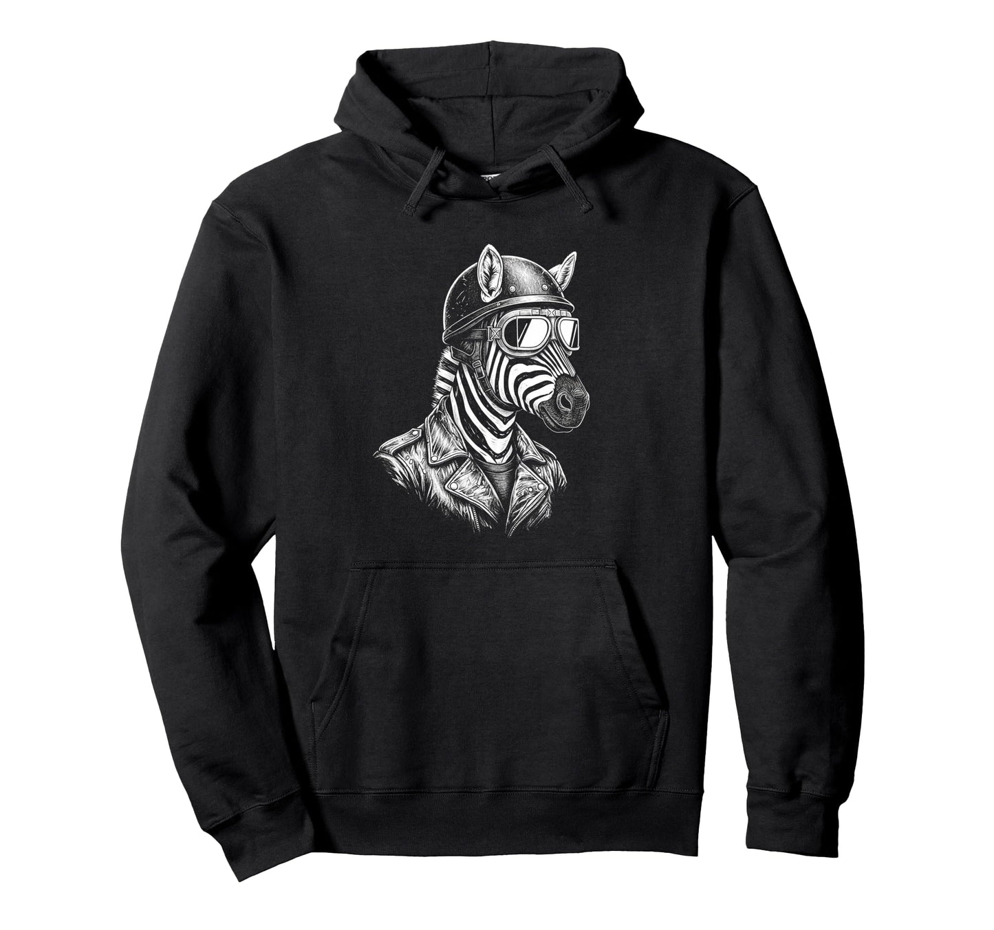 Animal Biker Zebra Motorcycle Rider Hoodie - Novelty Apparel for Adults - T-Shirt, Sweatshirt, Hoodie