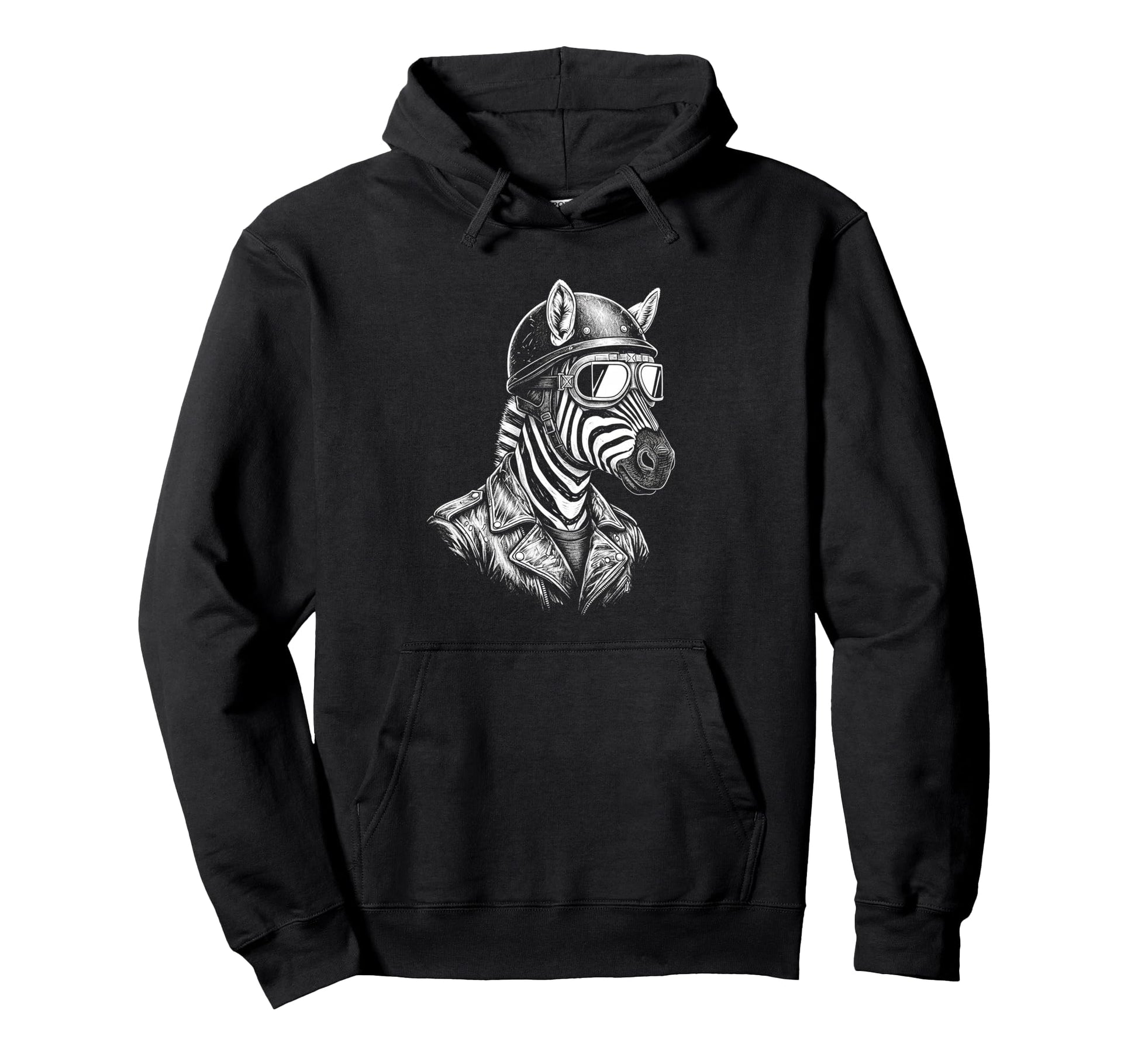 Animal Biker Zebra Motorcycle Rider Hoodie - Novelty Apparel for Adults - T-Shirt, Sweatshirt, Hoodie