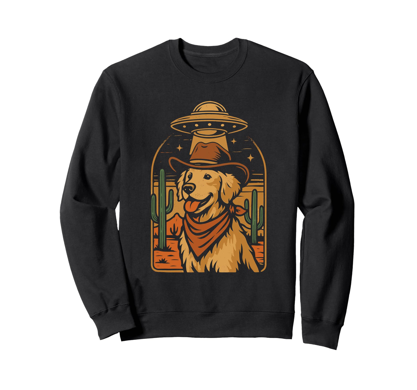 Golden Retriever Cowboy Ufo Desert Sweatshirt - Novelty Apparel Men Women - T-Shirt, Sweatshirt, Hoodie