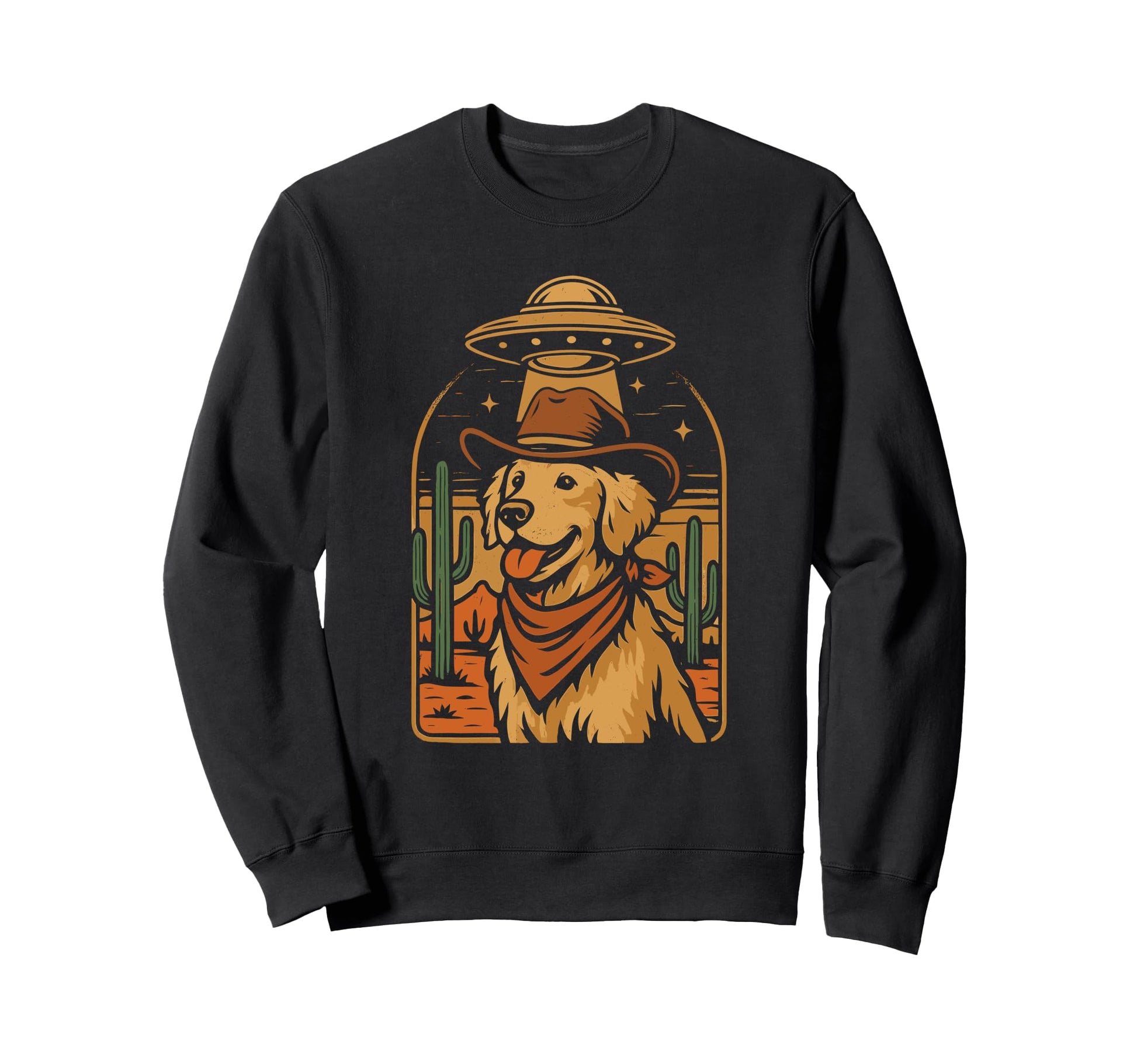 Golden Retriever Cowboy Ufo Desert Sweatshirt - Novelty Apparel Men Women - T-Shirt, Sweatshirt, Hoodie