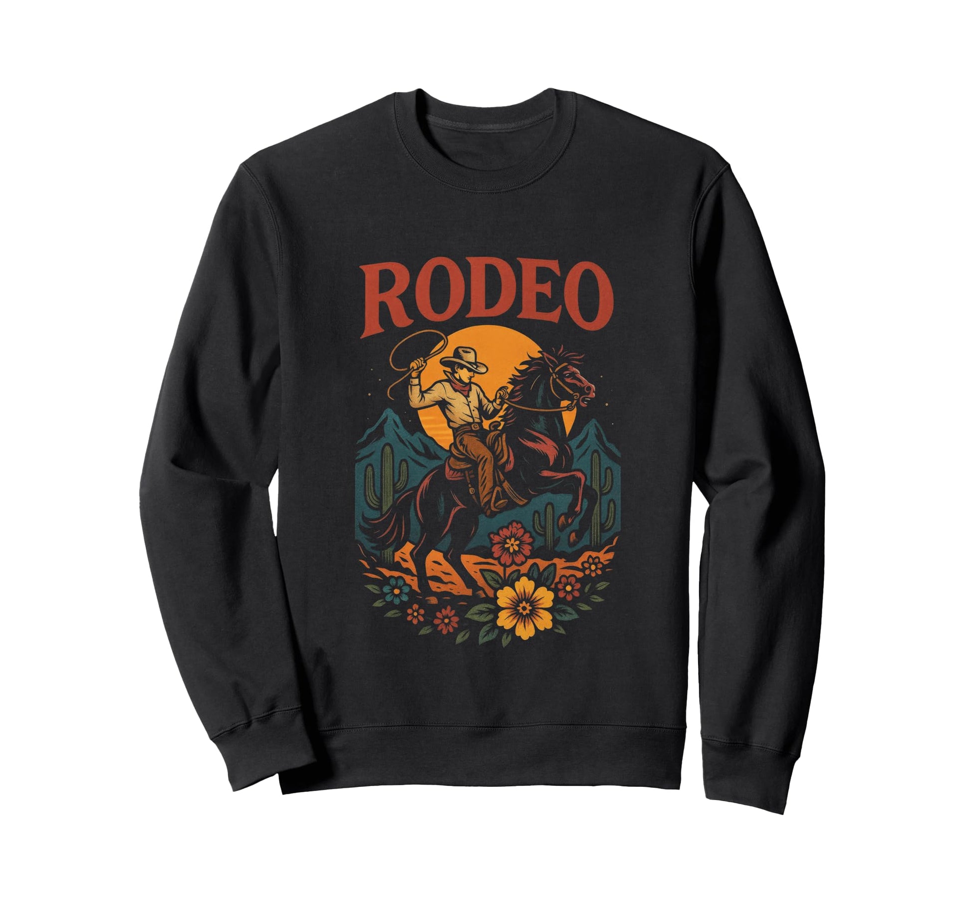 Rodeo Cowboy Sunset Cactus Sweatshirt - Custom Art Print for Adults - T-Shirt, Sweatshirt, Hoodie