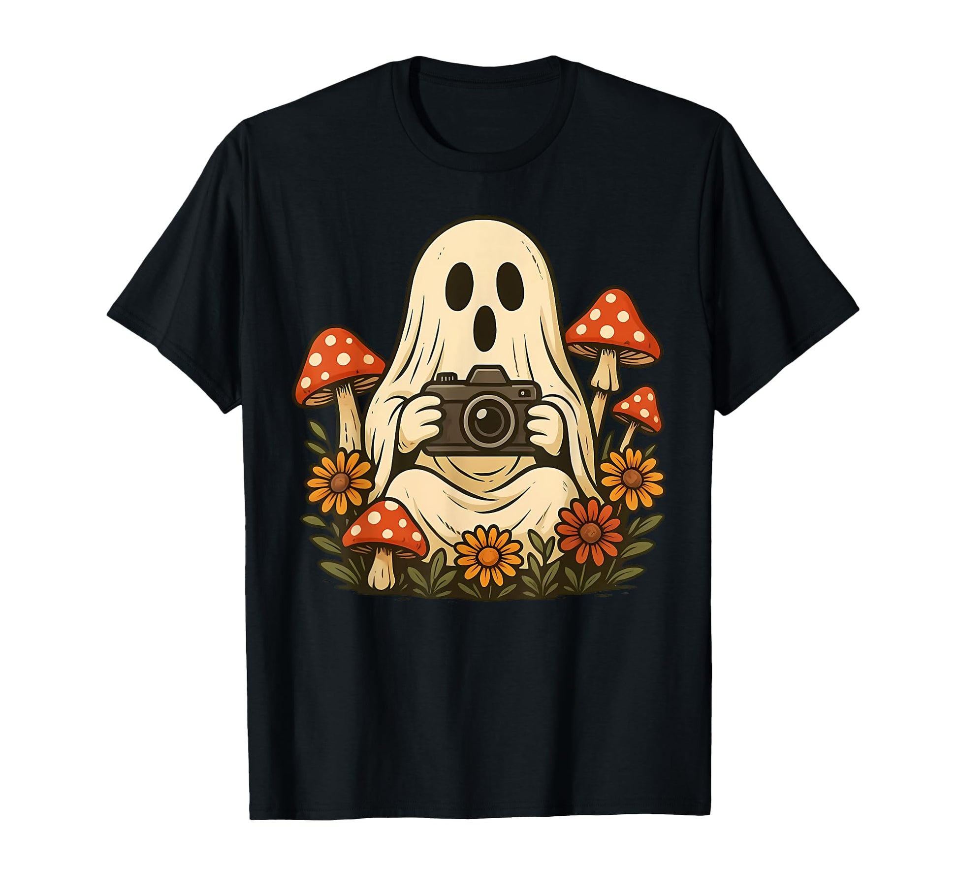 Fall Mushroom Ghost Camera Woodland T-Shirt - Unique Graphic for Adults - T-Shirt, Sweatshirt, Hoodie