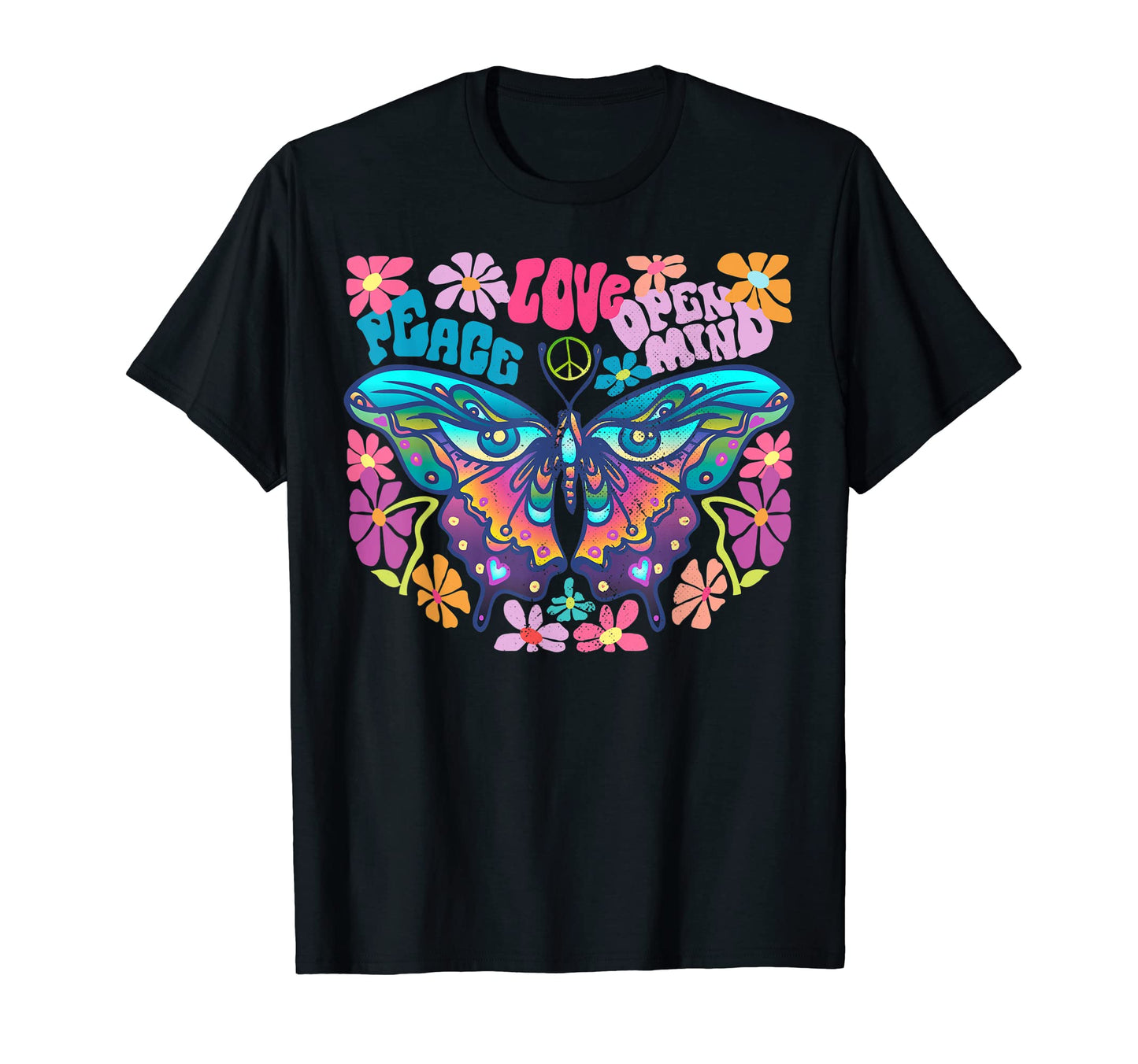 Groovy Rainbow Flower Butterfly Peace T-Shirt - Fun Novelty Design Unisex - T-Shirt, Sweatshirt, Hoodie