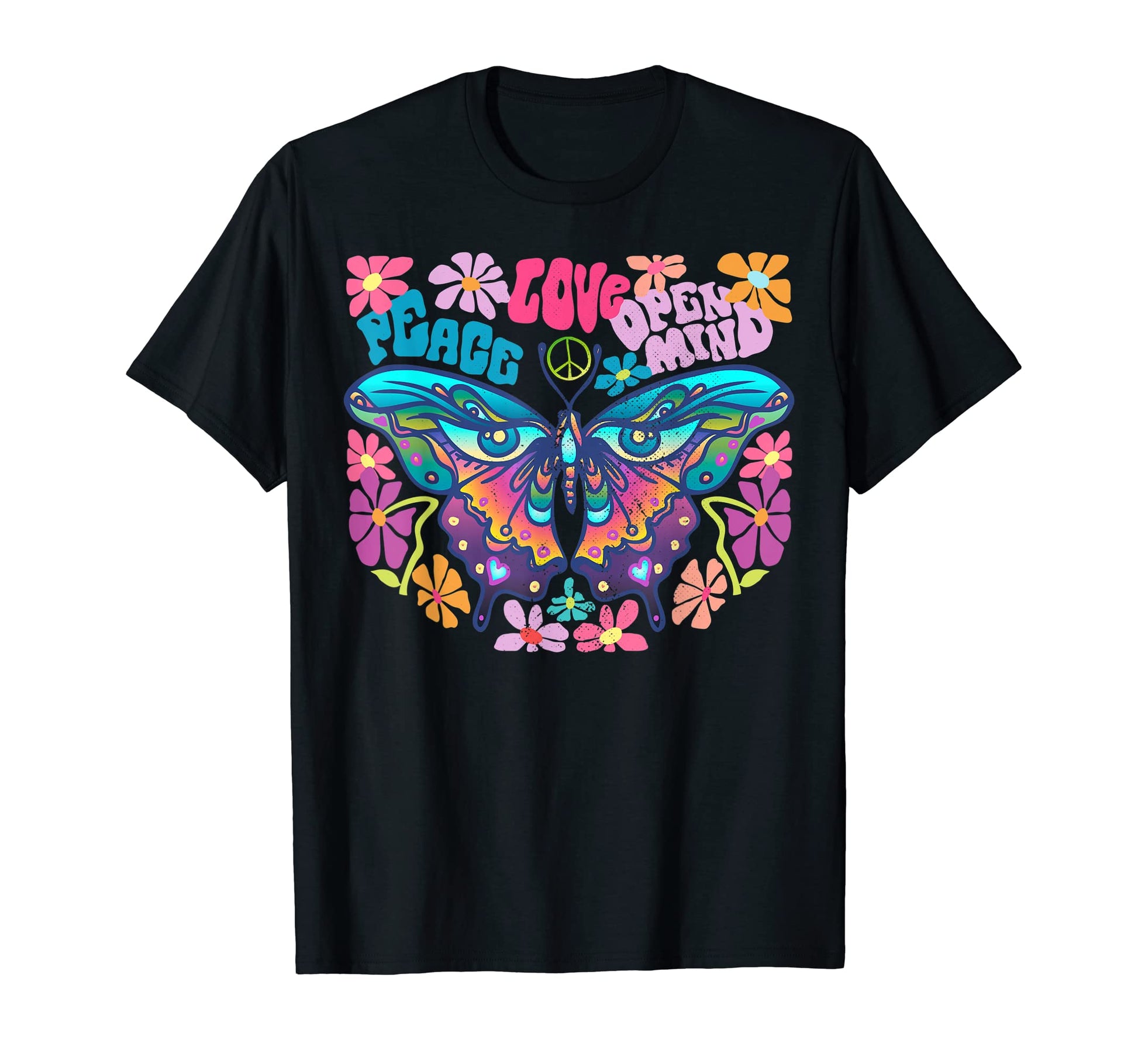 Groovy Rainbow Flower Butterfly Peace T-Shirt - Fun Novelty Design Unisex - T-Shirt, Sweatshirt, Hoodie