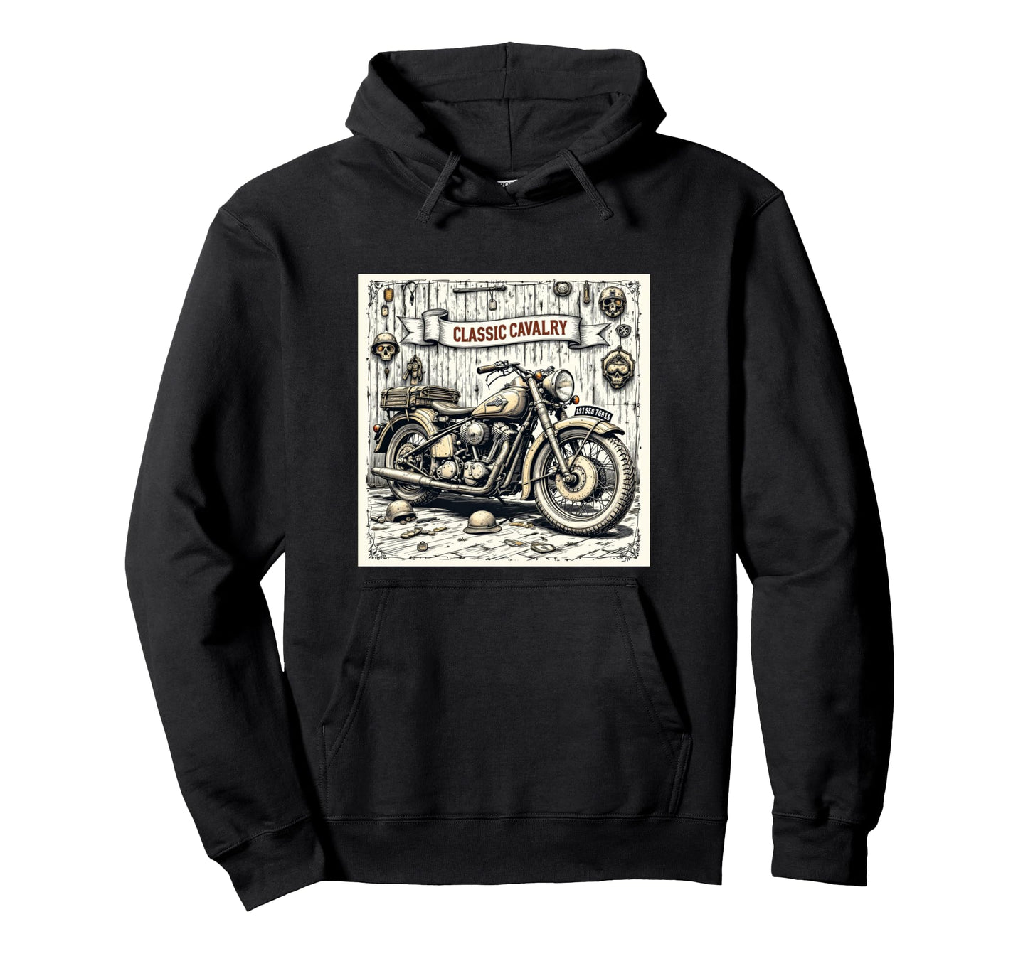 Motorcycle Old School Army Bike Hoodie - Unique Graphic Men Women - T-Shirt, Sweatshirt, Hoodie
