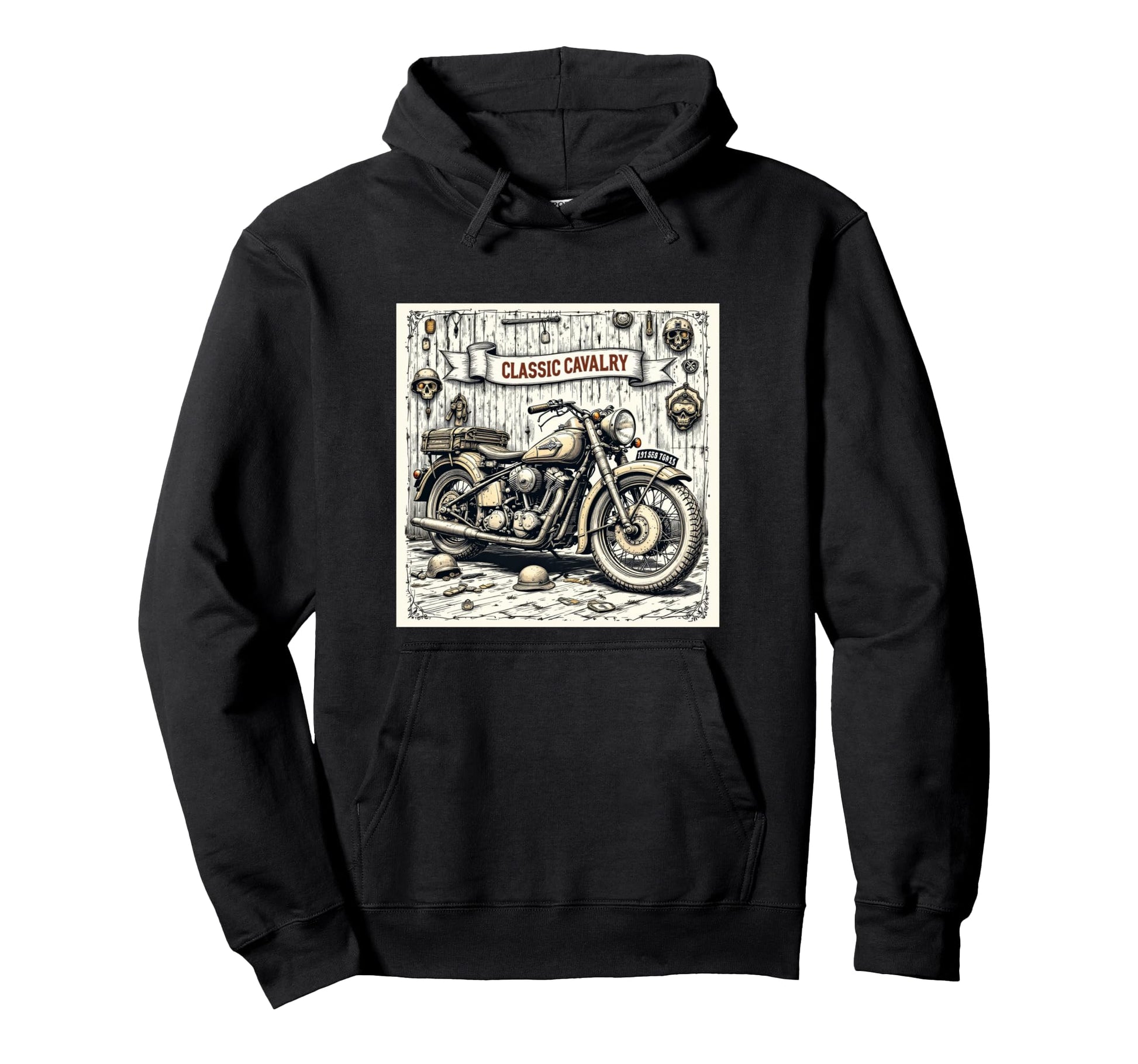 Motorcycle Old School Army Bike Hoodie - Unique Graphic Men Women - T-Shirt, Sweatshirt, Hoodie