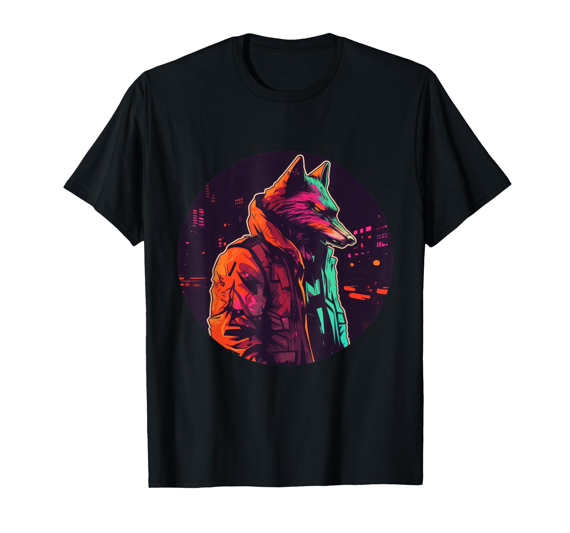Urban City Wolf Night Wearing Jacket T-Shirt - Trendy Graphic for Adults - T-Shirt, Sweatshirt, Hoodie