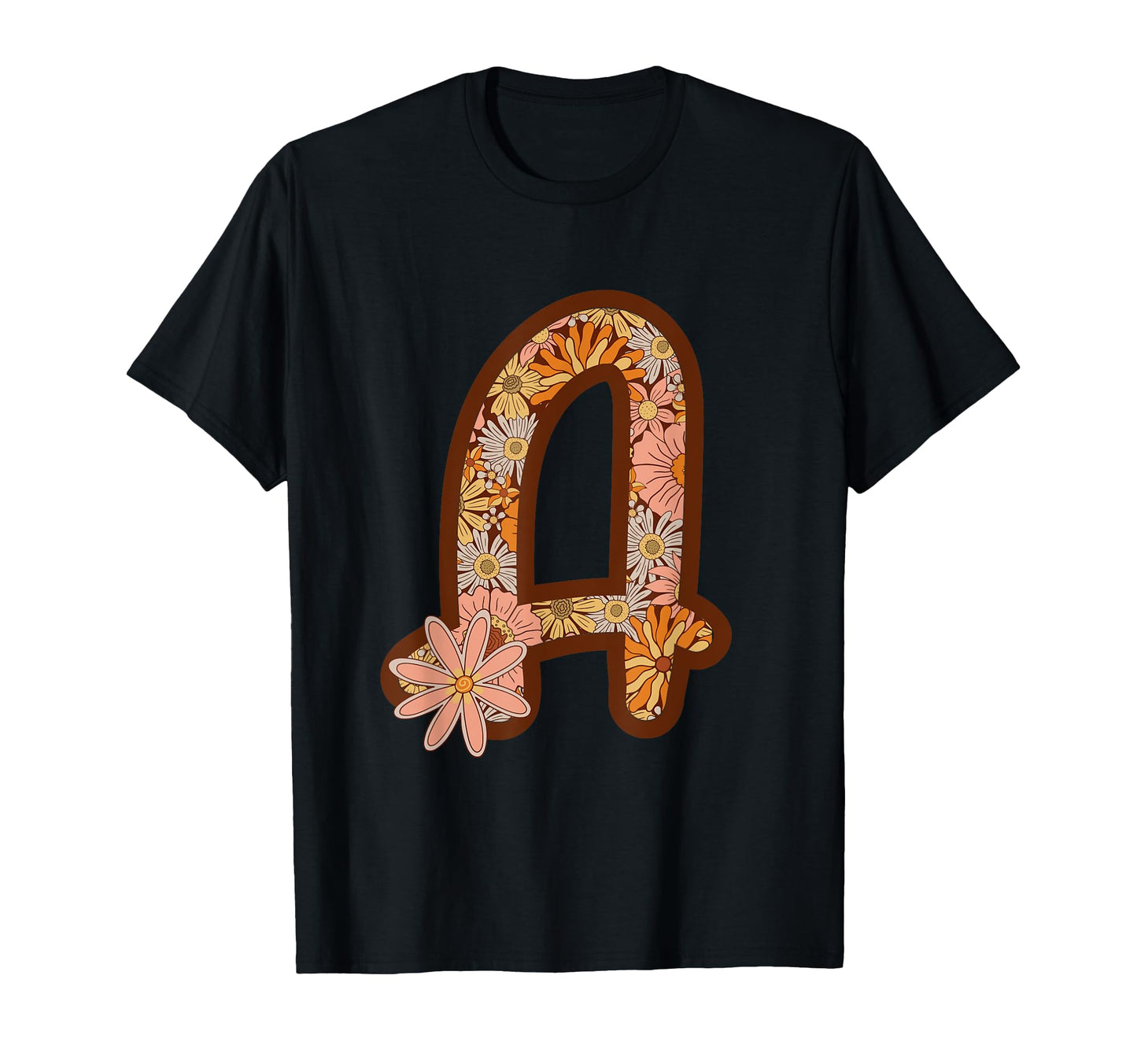 Boho Groovy Floral Letter Initial T-Shirt - Fun Novelty Design Unisex - T-Shirt, Sweatshirt, Hoodie