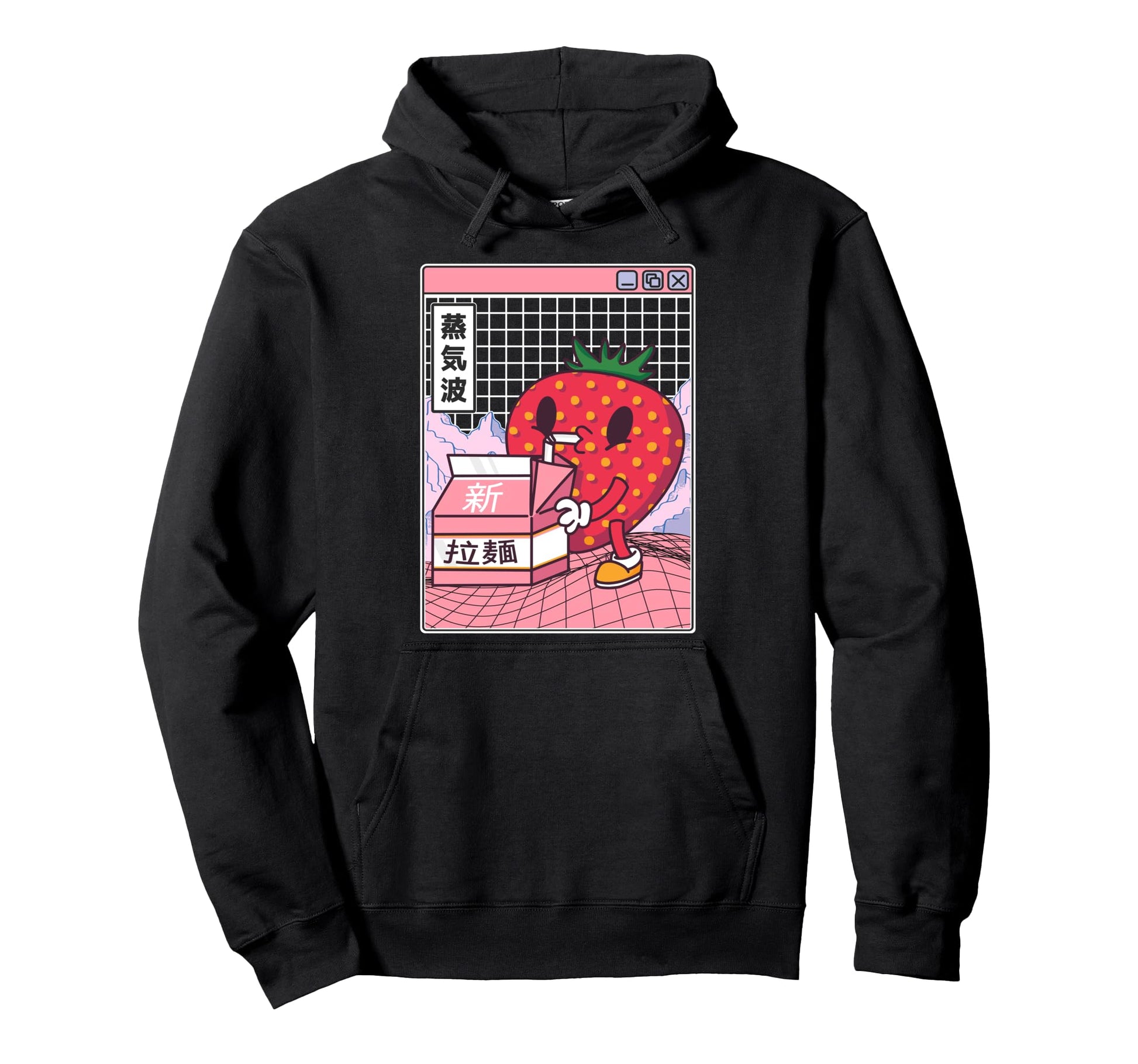 Strawberry Milk Carton Kawaii Grid Vaporwave Hoodie - Graphic Print Unisex - T-Shirt, Sweatshirt, Hoodie