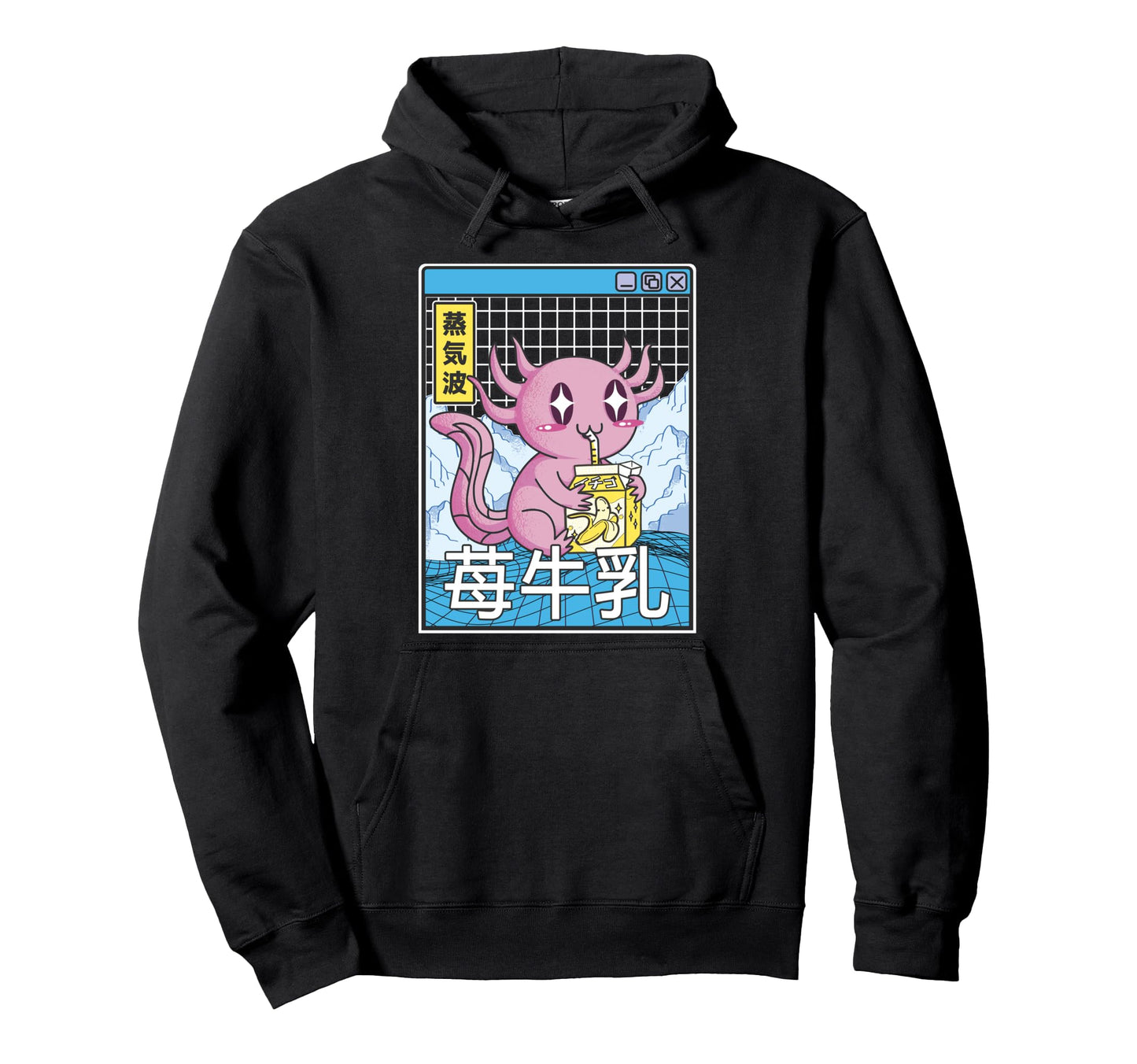 Axolotl Banana Milk Kawaii Grid Hoodie - Custom Art Print Men Women - T-Shirt, Sweatshirt, Hoodie