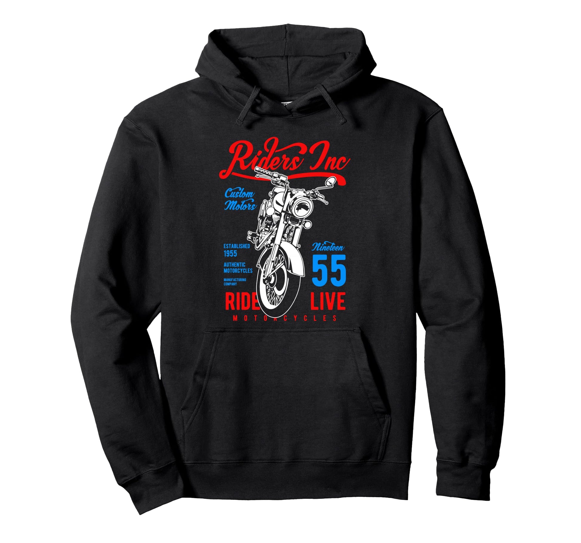 Riders Inc 1955 Motorcycle Hoodie - Aesthetic Graphic for Adults - T-Shirt, Sweatshirt, Hoodie