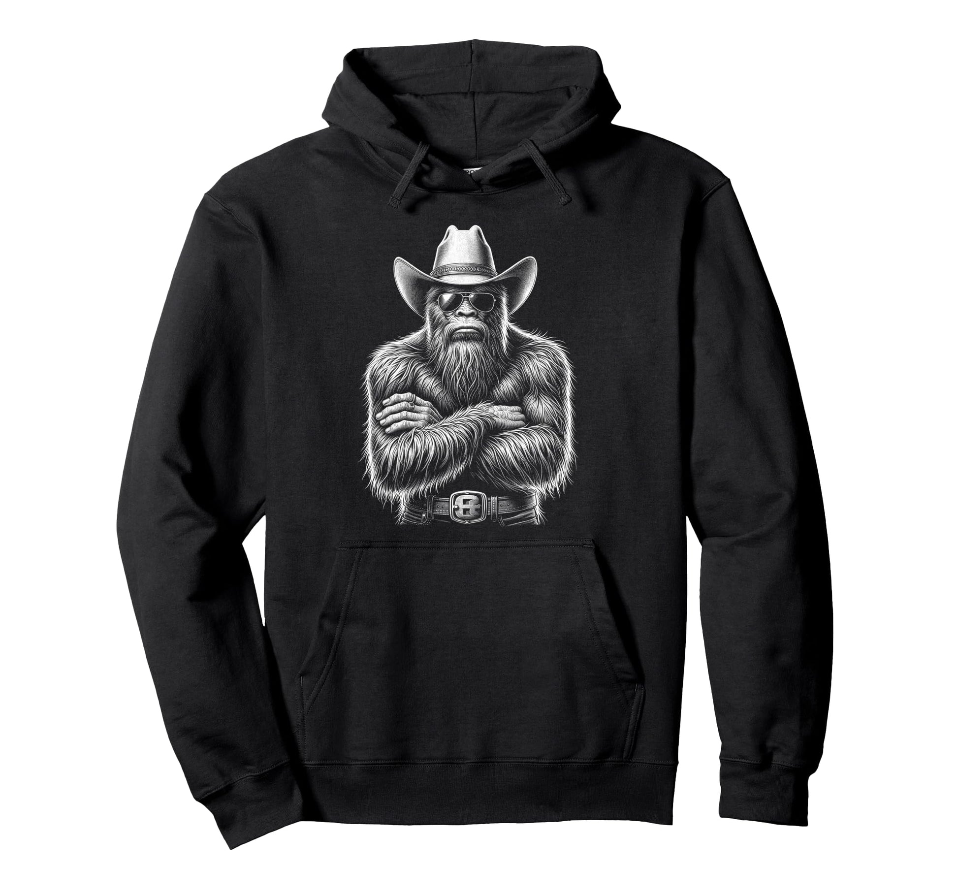Bigfoot Sasquatch Funny Cowboy Cryptid Hoodie - Trendy Graphic Men Women - T-Shirt, Sweatshirt, Hoodie
