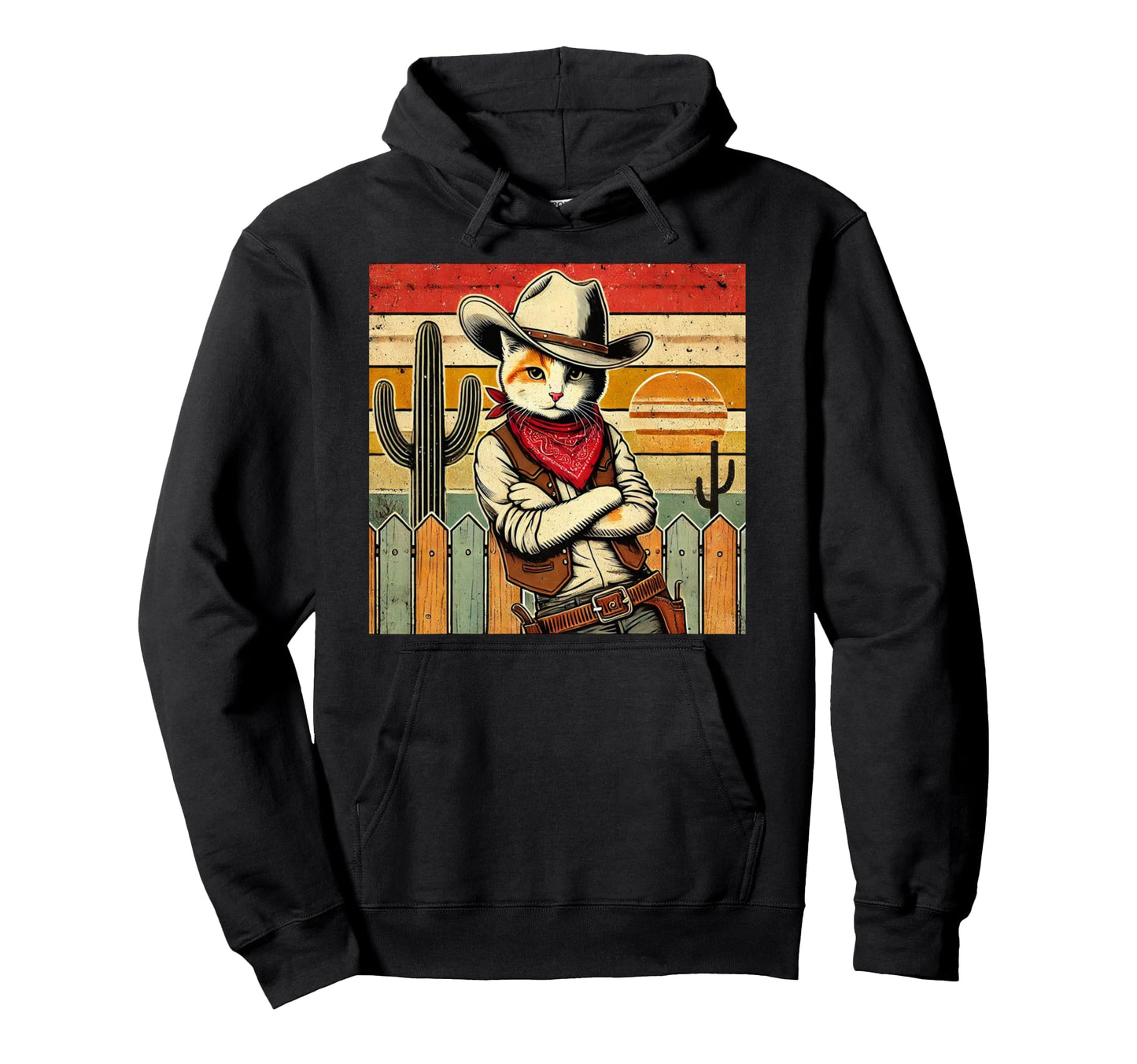 Cowboy Cat Desert Cat Cactus Hoodie - Unique Graphic Unisex - T-Shirt, Sweatshirt, Hoodie