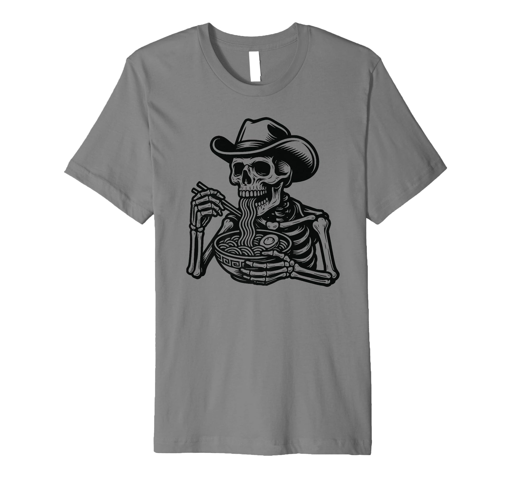 Skeleton Eating Ramen Noodles Cowboy T-Shirt - Casual Everyday Wear Unisex - T-Shirt, Sweatshirt, Hoodie