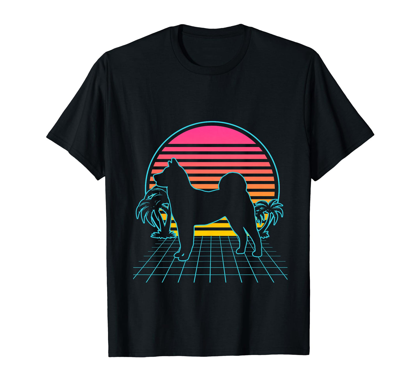 Akita Inu Dog 80S Vaporwave Aesthetic T-Shirt - Novelty Apparel for Adults - T-Shirt, Sweatshirt, Hoodie