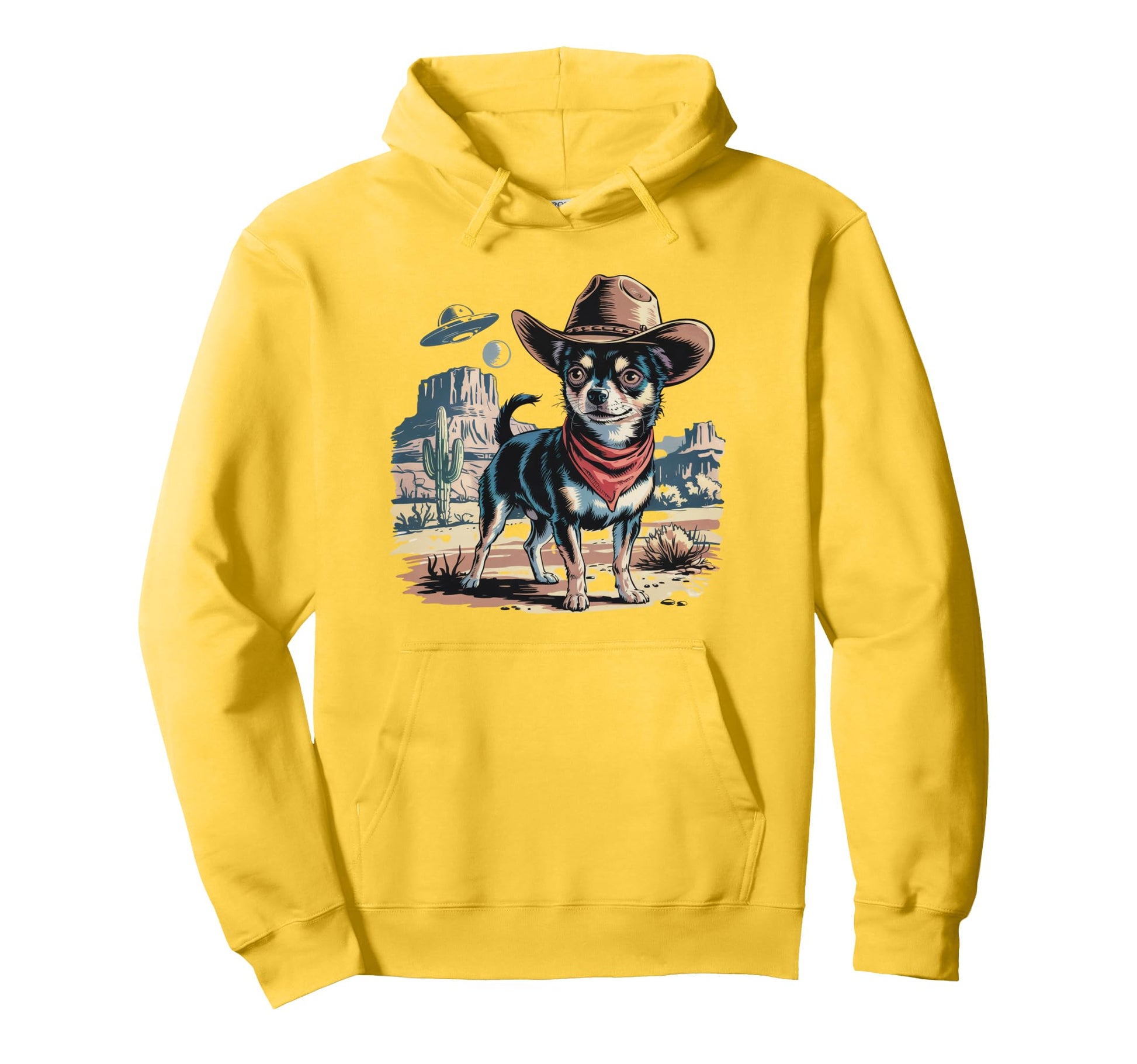 Chihuahua Dog Lover Ufo Western Cowboy Hoodie - Casual Everyday Wear Unisex - T-Shirt, Sweatshirt, Hoodie