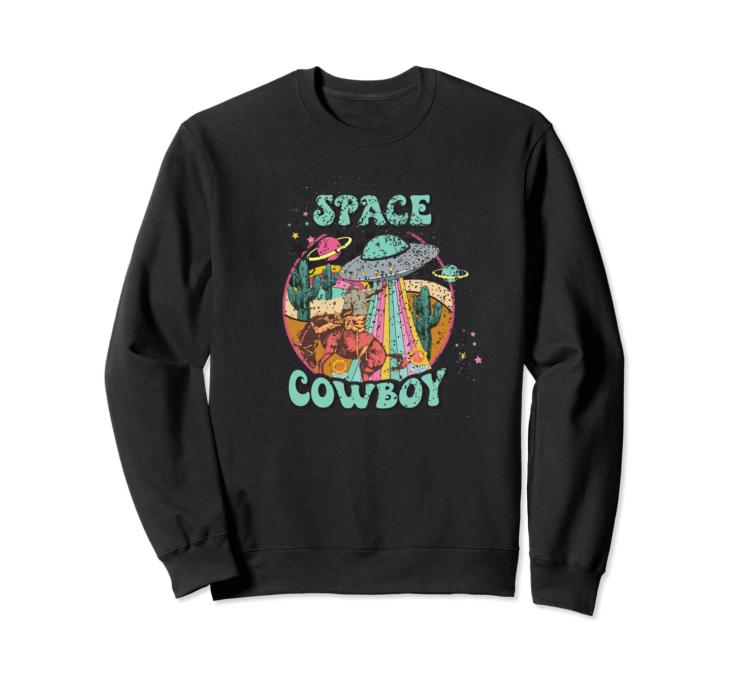 Space Cowboy Ufo Pastel Sweatshirt - Minimalist Print Unisex - T-Shirt, Sweatshirt, Hoodie