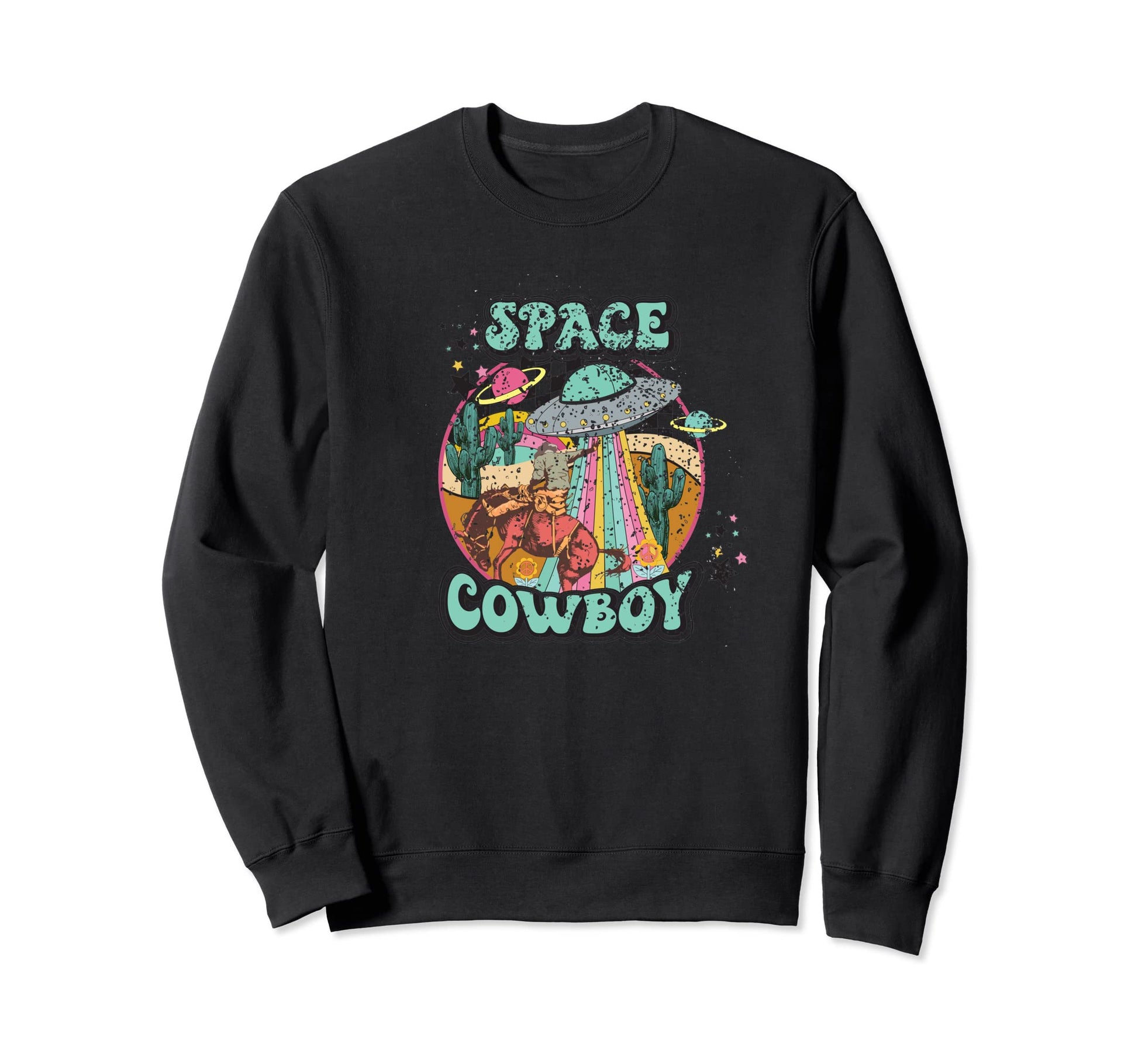 Space Cowboy Ufo Pastel Sweatshirt - Minimalist Print Unisex - T-Shirt, Sweatshirt, Hoodie