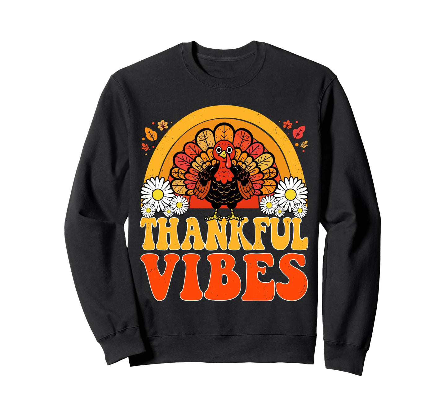 Thankful Vibes Turkey Rainbow Funny Sweatshirt - Minimalist Print Unisex - T-Shirt, Sweatshirt, Hoodie