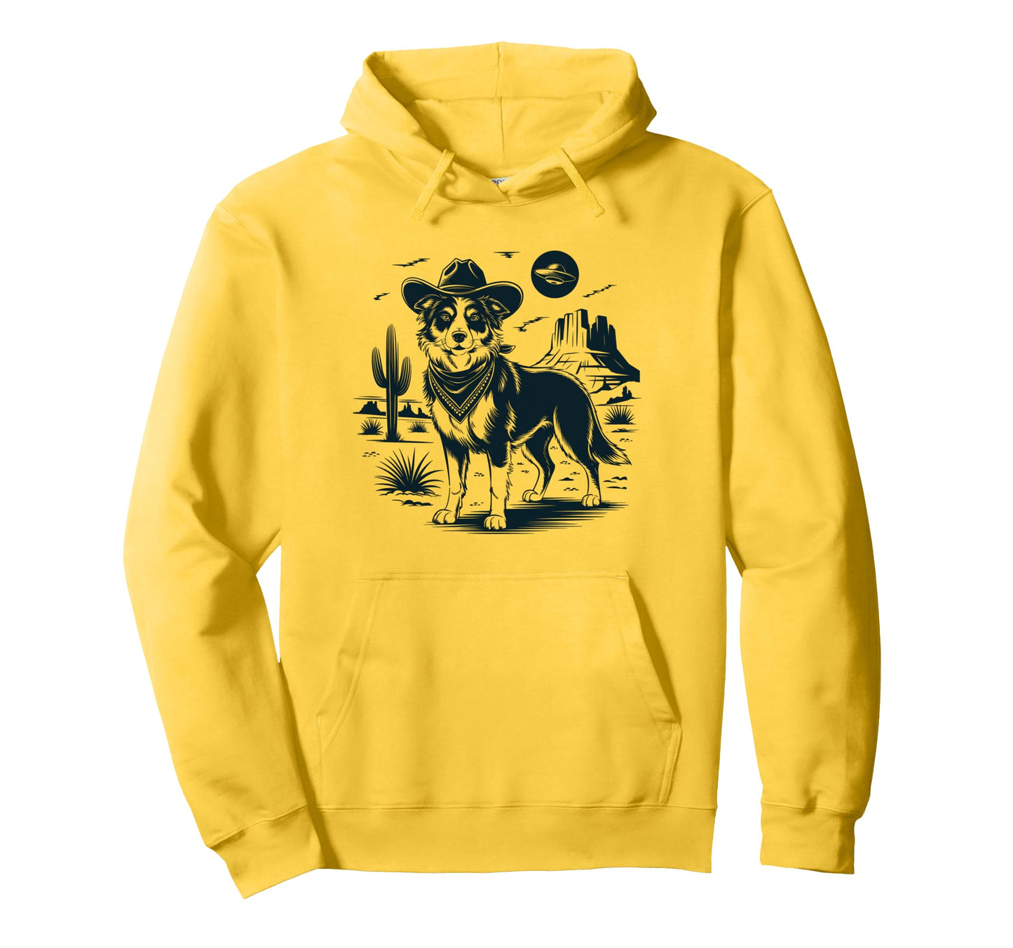 Border Collie Shepherd Ufo Western Cowboy Hoodie - Graphic Print Men Women - T-Shirt, Sweatshirt, Hoodie