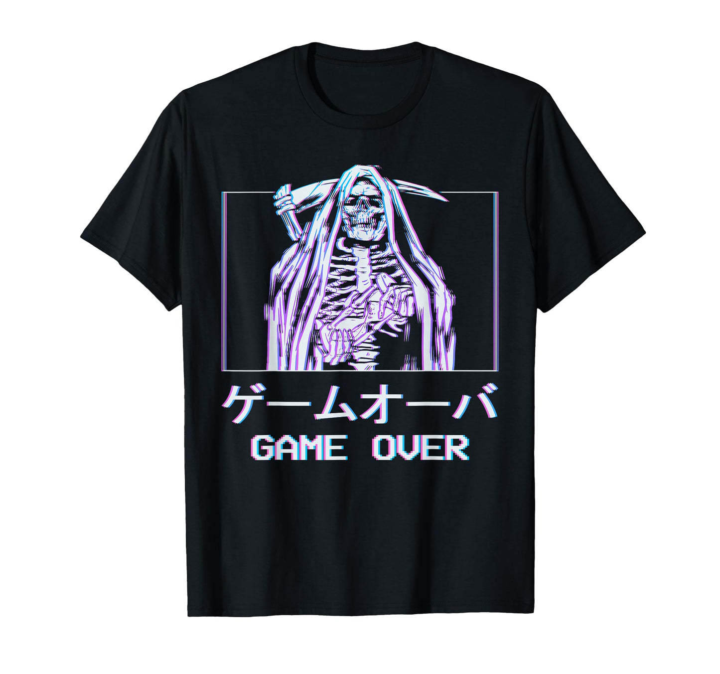 Skeleton Grim Reaper Game Over Vaporwave T-Shirt - Minimalist Print Unisex - T-Shirt, Sweatshirt, Hoodie