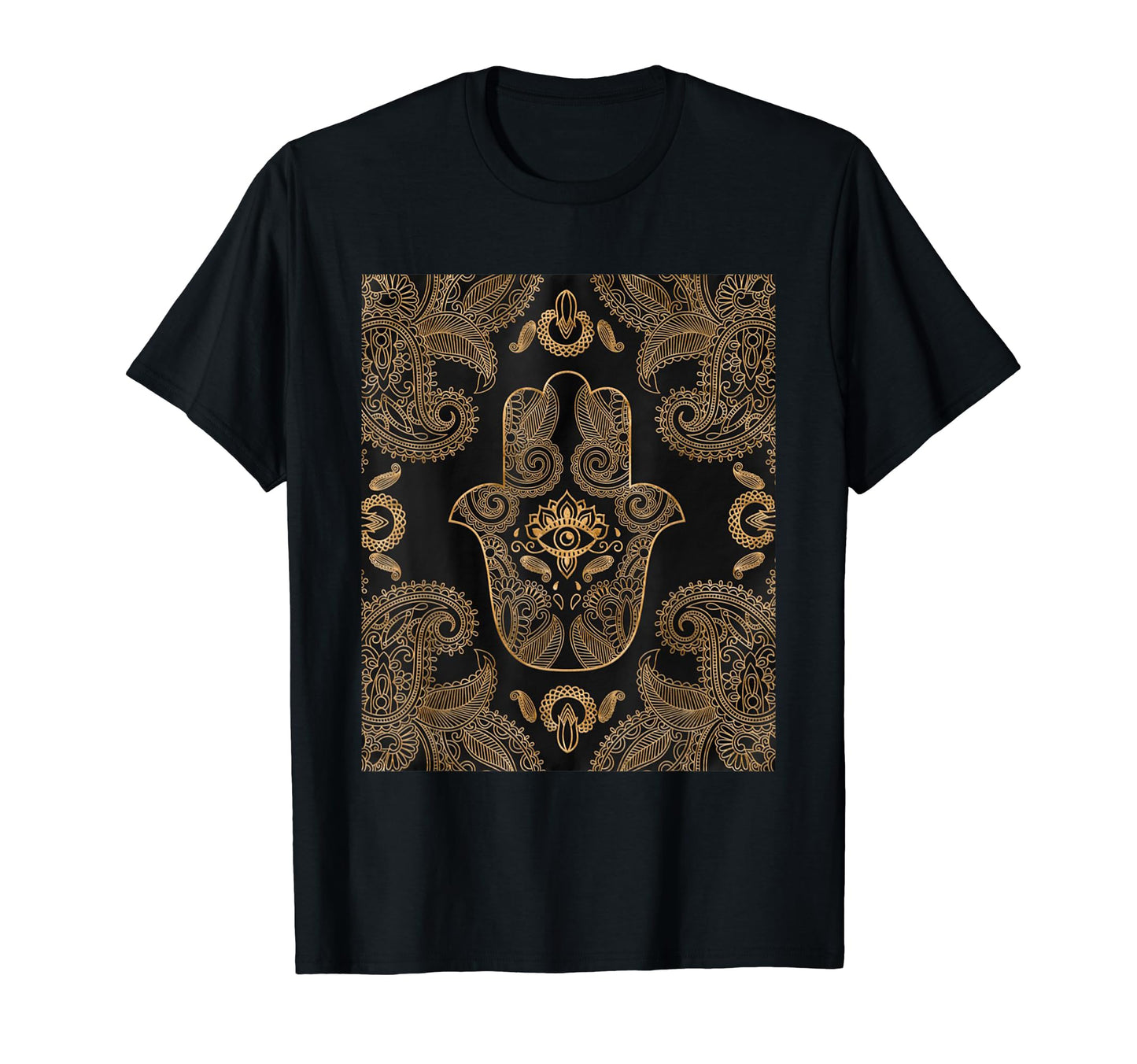 Yellow Hamsa Hand Evil Eyes Black T-Shirt - Streetwear Style for Adults - T-Shirt, Sweatshirt, Hoodie