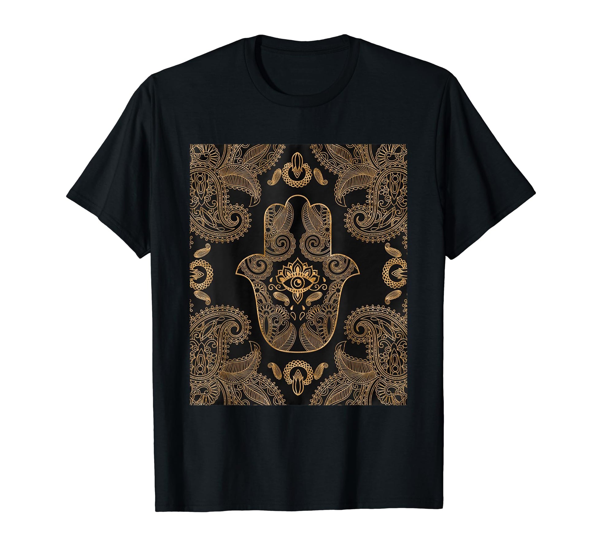 Yellow Hamsa Hand Evil Eyes Black T-Shirt - Streetwear Style for Adults - T-Shirt, Sweatshirt, Hoodie