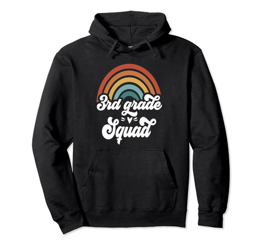 3Rd Grade Squad Groovy Rainbow Teacher Hoodie - Graphic Print for Adults - T-Shirt, Sweatshirt, Hoodie