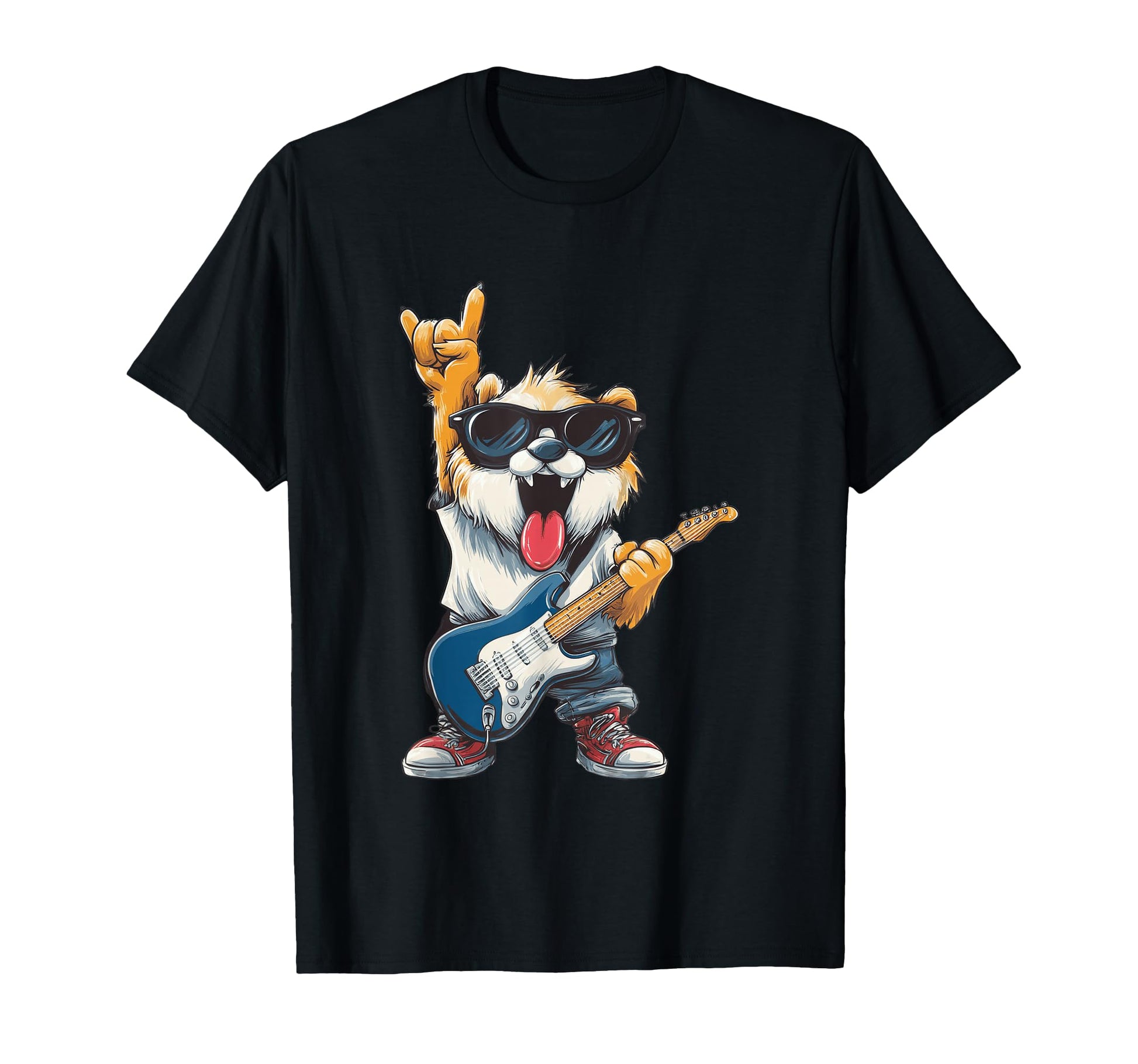 Funny Rock Dog Guitar Player Cartoon T-Shirt - Streetwear Style Unisex - T-Shirt, Sweatshirt, Hoodie