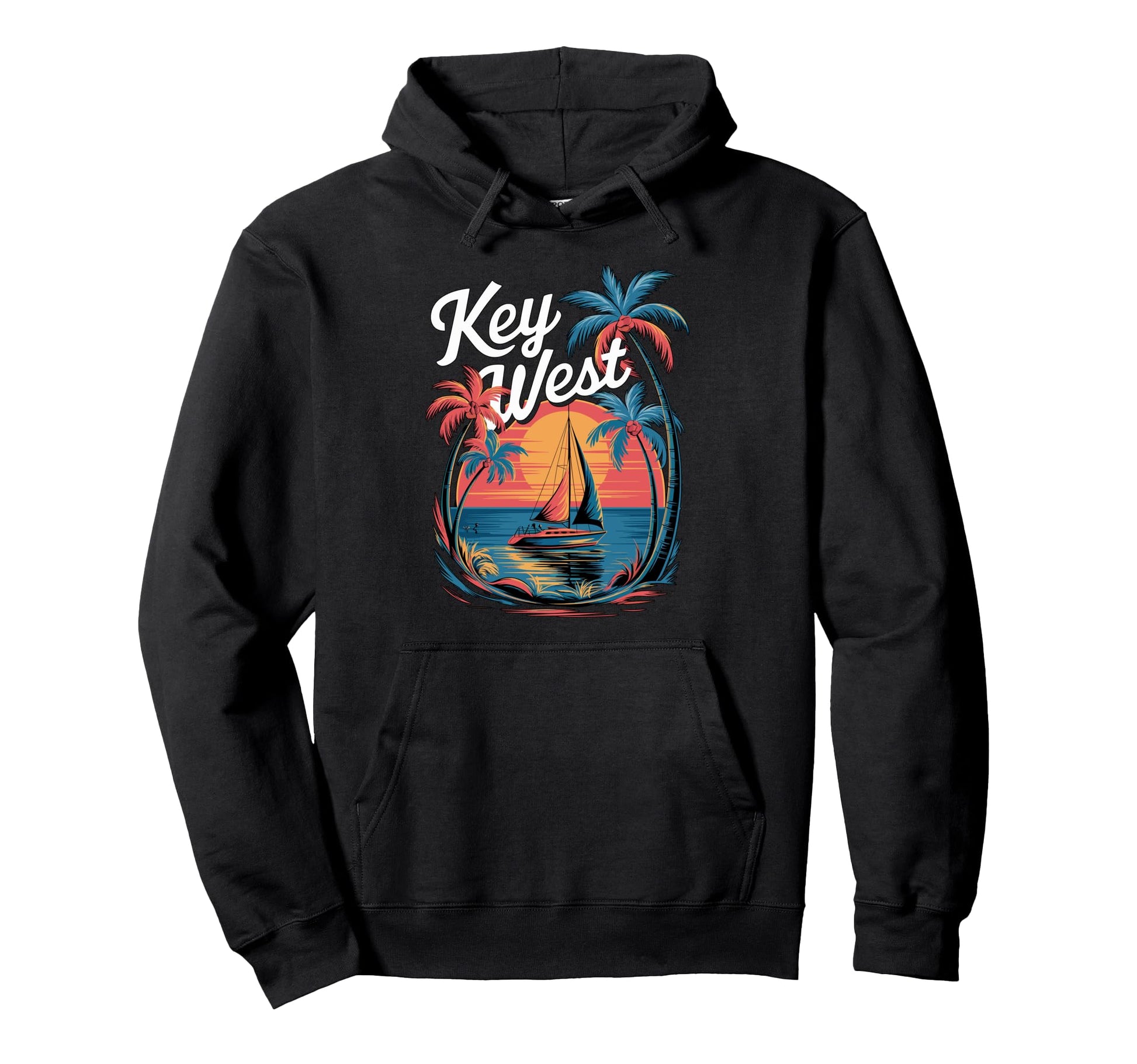 Key West Florida Tropical Fun Sailboat Hoodie - Custom Art Print Unisex - T-Shirt, Sweatshirt, Hoodie