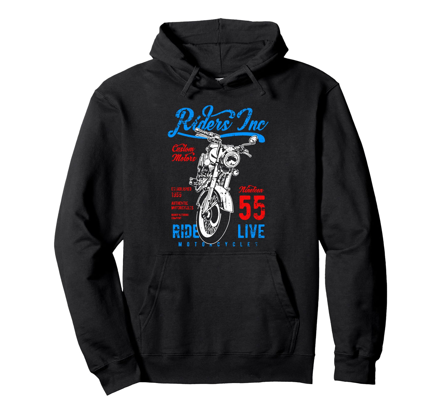 Riders Inc 1955 Motorcycle Distressed Hoodie - Trendy Graphic for Adults - T-Shirt, Sweatshirt, Hoodie