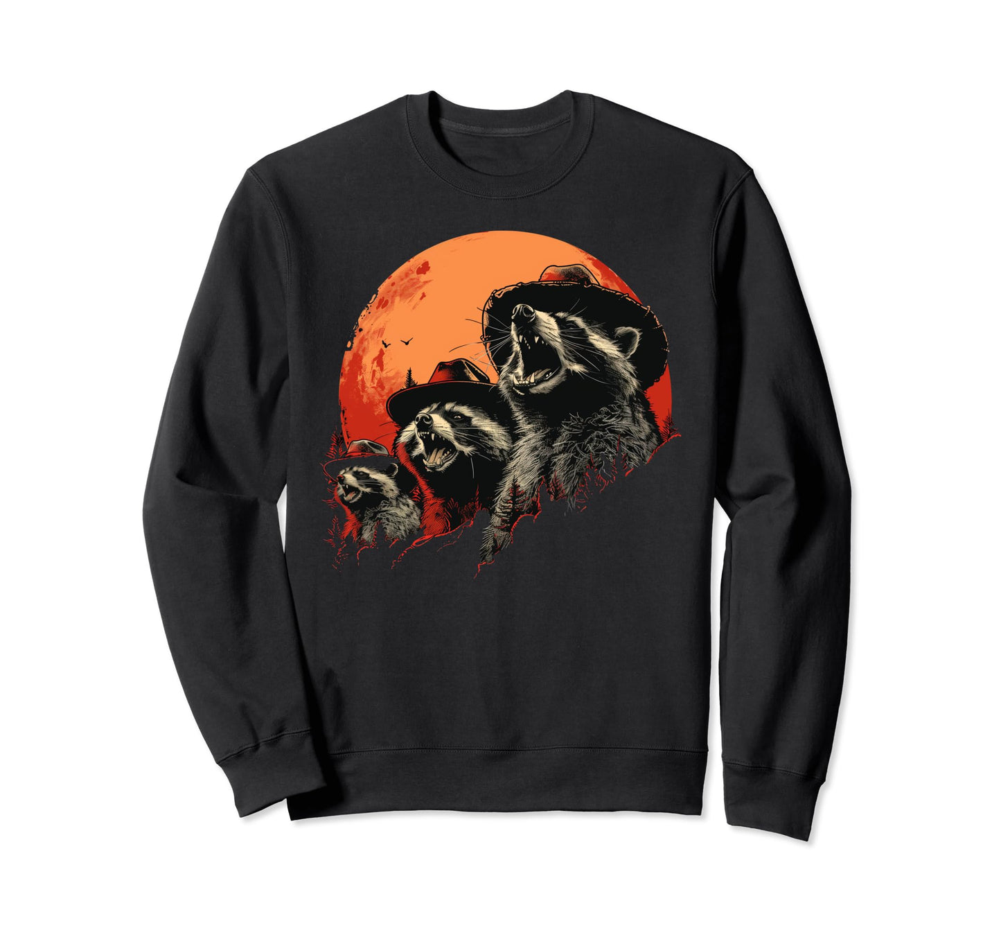 Raccoon Howling Moon Cowboy Funny Sweatshirt - Aesthetic Graphic Unisex - T-Shirt, Sweatshirt, Hoodie