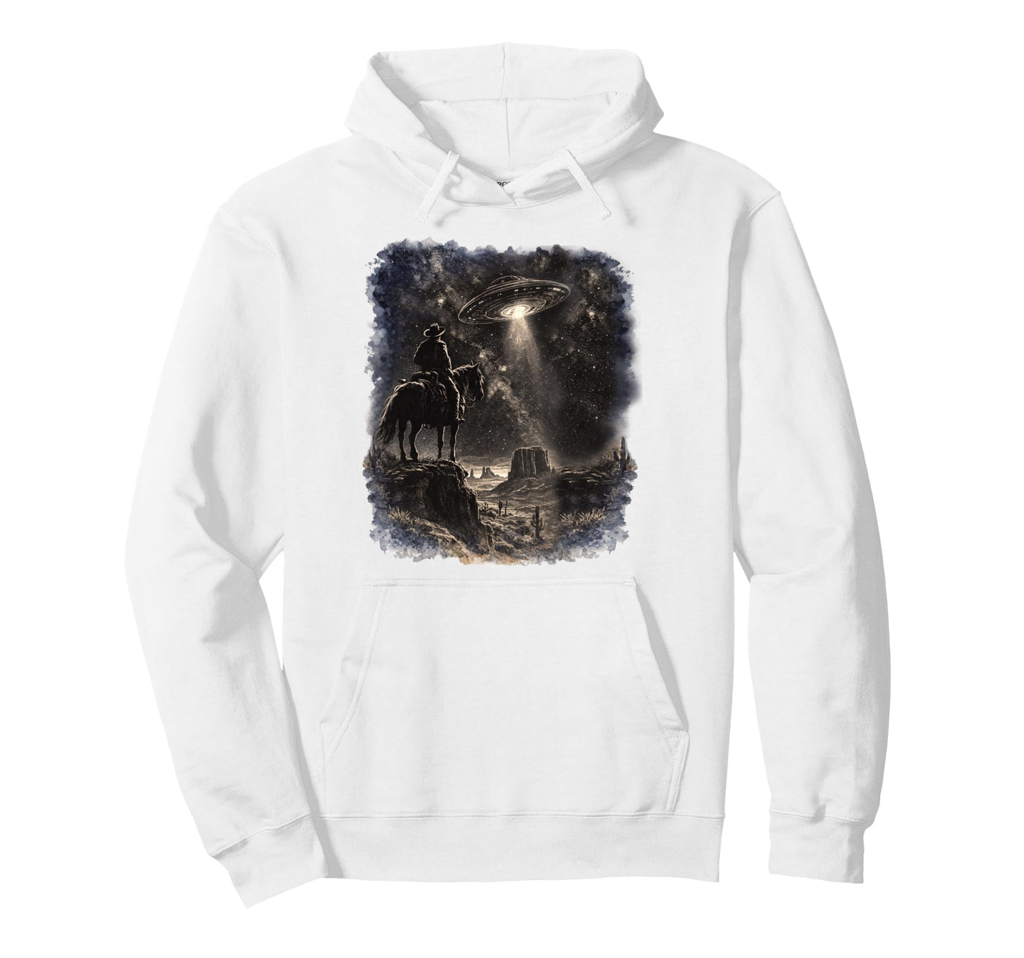 Western Ufo Cowboy Alien Desert Sci Hoodie - Fun Novelty Design Men Women - T-Shirt, Sweatshirt, Hoodie