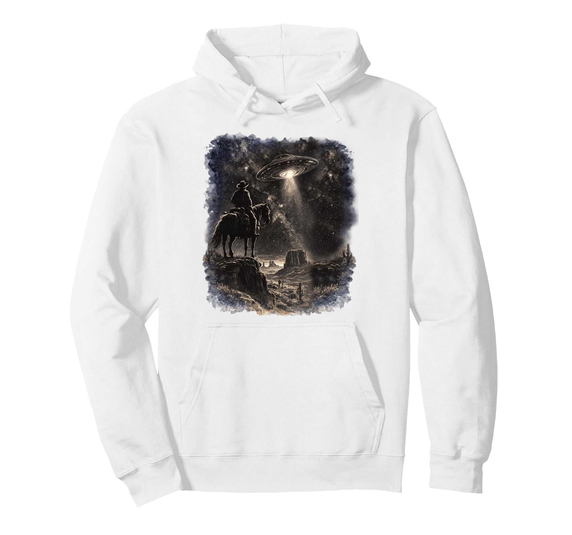 Western Ufo Cowboy Alien Desert Sci Hoodie - Fun Novelty Design Men Women - T-Shirt, Sweatshirt, Hoodie