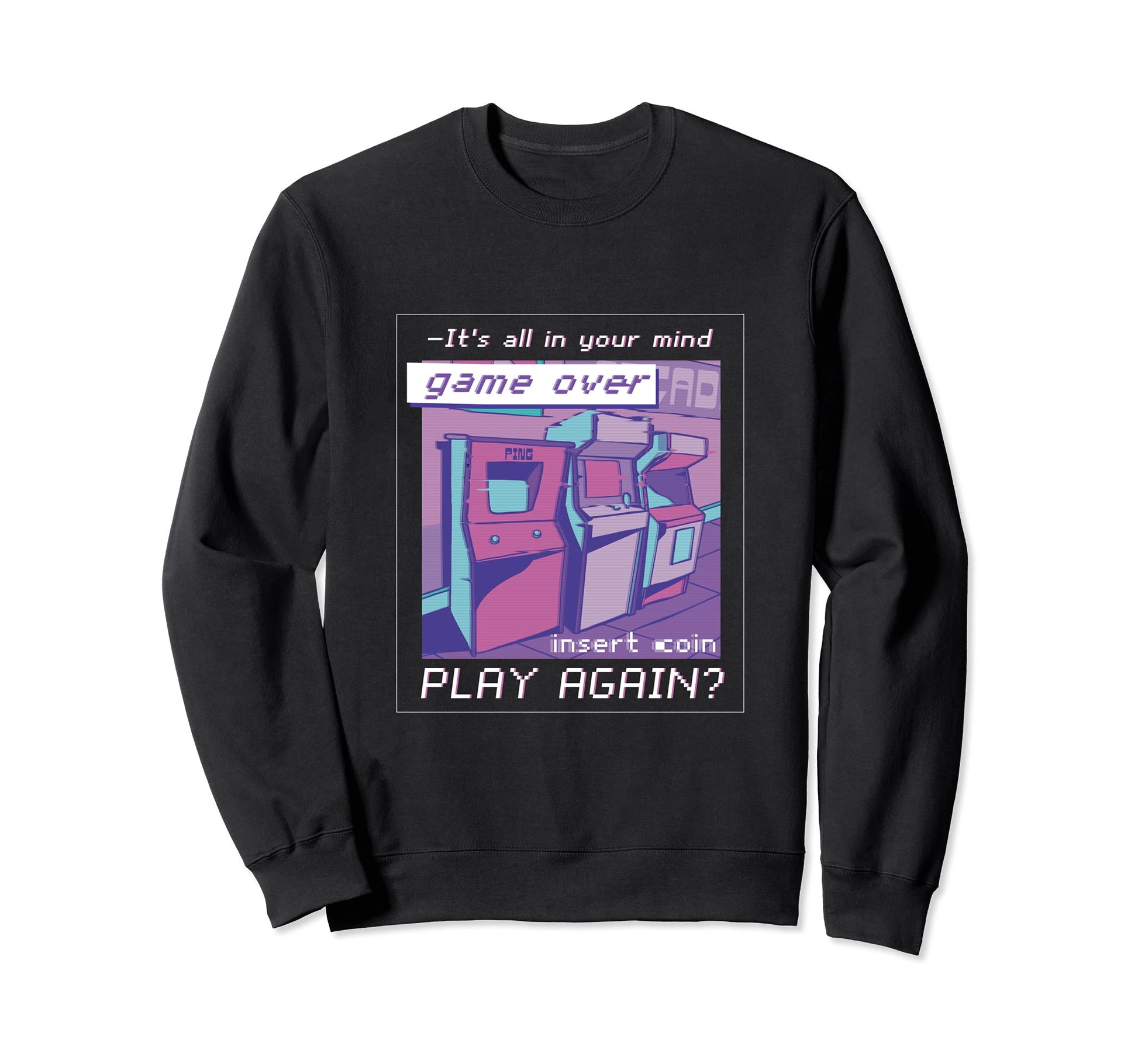 Gaming Arcade Japanese Vaporwave Sweatshirt - Minimalist Print for Adults - T-Shirt, Sweatshirt, Hoodie