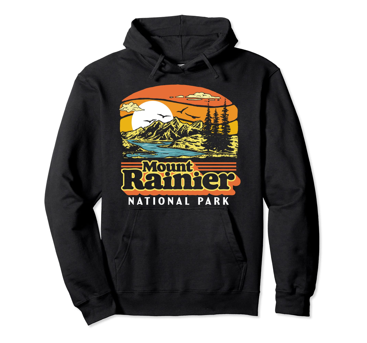 Mount Rainier National Park 80S Hoodie - Trendy Graphic for Adults - T-Shirt, Sweatshirt, Hoodie