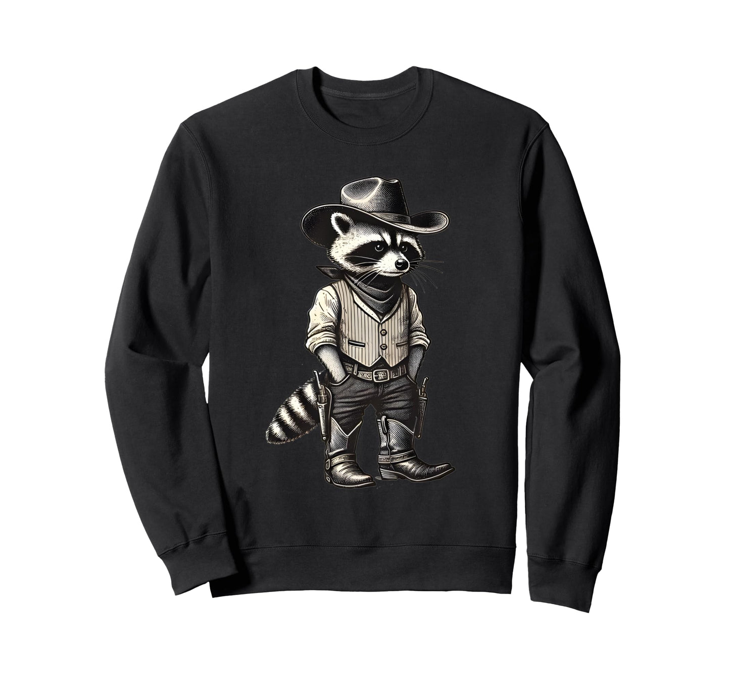 Raccoon Cowboy Western Country Sweatshirt - Minimalist Print for Adults - T-Shirt, Sweatshirt, Hoodie
