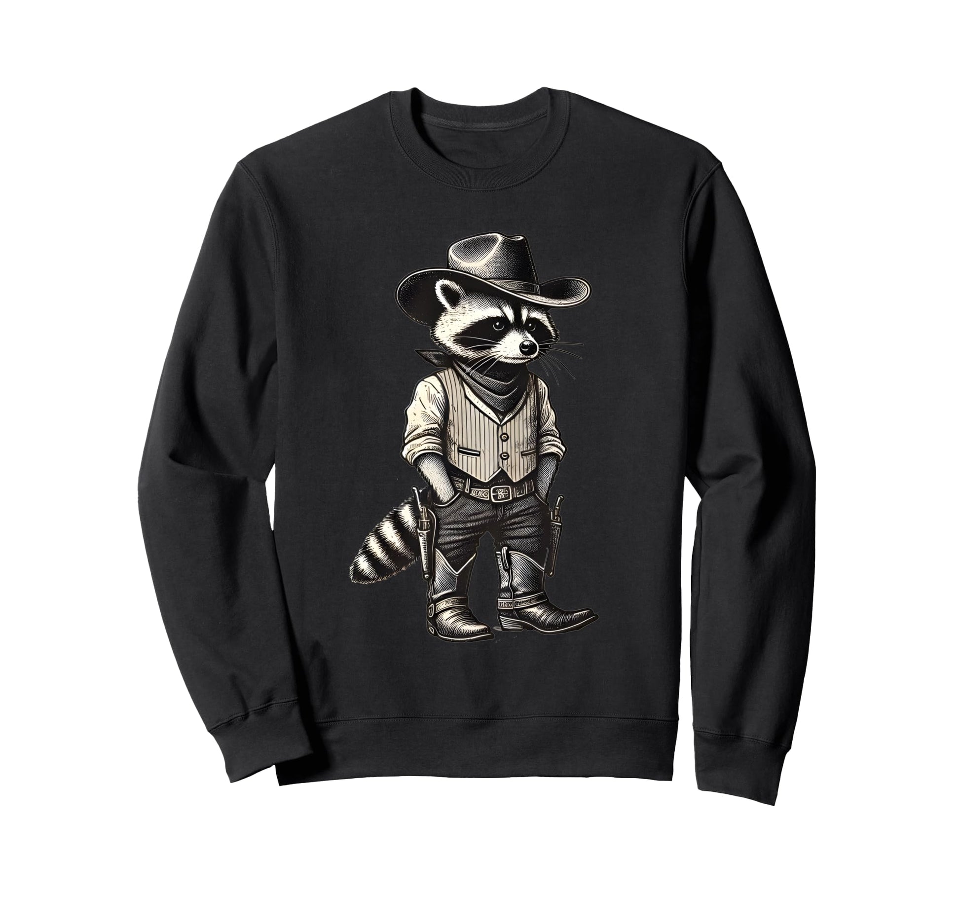 Raccoon Cowboy Western Country Sweatshirt - Minimalist Print for Adults - T-Shirt, Sweatshirt, Hoodie