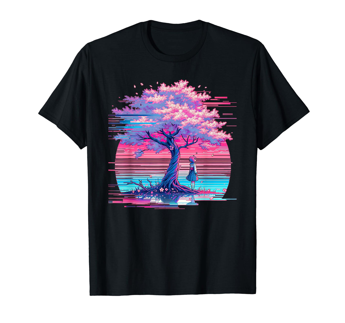 Sakura Synthwave Japanese T-Shirt - Casual Everyday Wear Men Women - T-Shirt, Sweatshirt, Hoodie