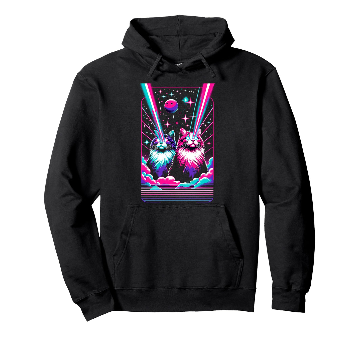 Vaporwave Aesthetic Laser Eyes Space Cat Hoodie - Aesthetic Graphic Unisex - T-Shirt, Sweatshirt, Hoodie