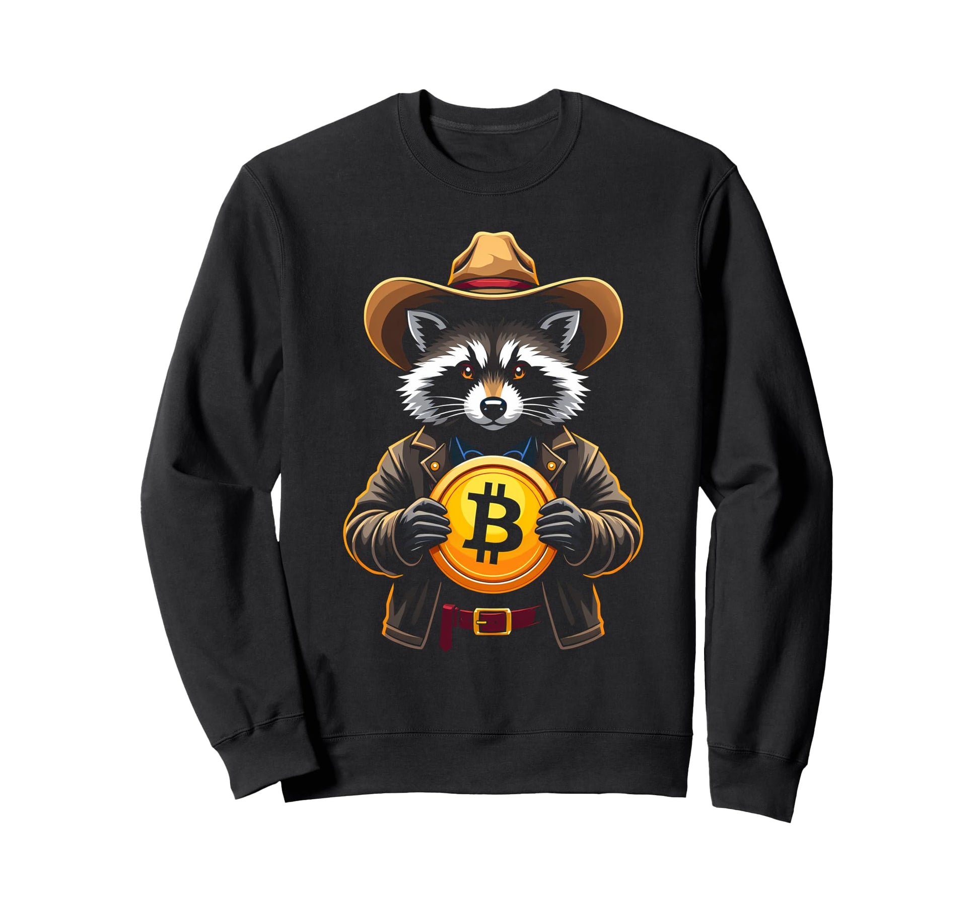 Raccoon Cowboy Bitcoin Logo Hodl Sweatshirt - Custom Art Print for Adults - T-Shirt, Sweatshirt, Hoodie