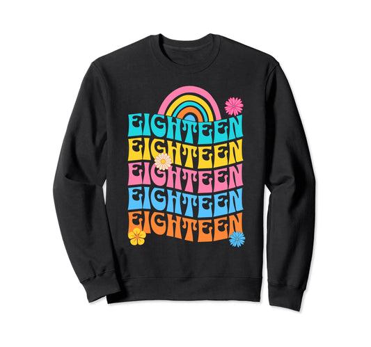 18 Year Old 70S Rainbow Birthday Sweatshirt - Novelty Apparel Men Women - T-Shirt, Sweatshirt, Hoodie
